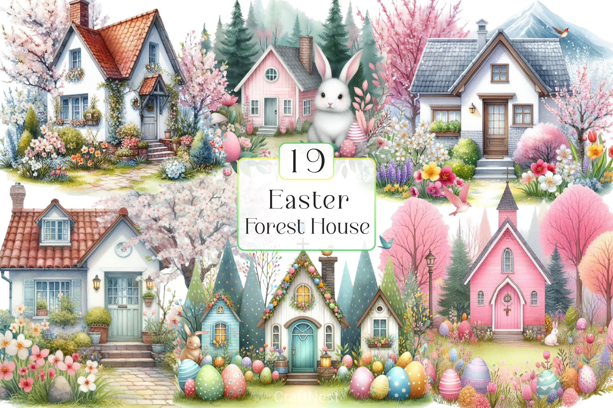 Easter Forest House Clipart Bundle