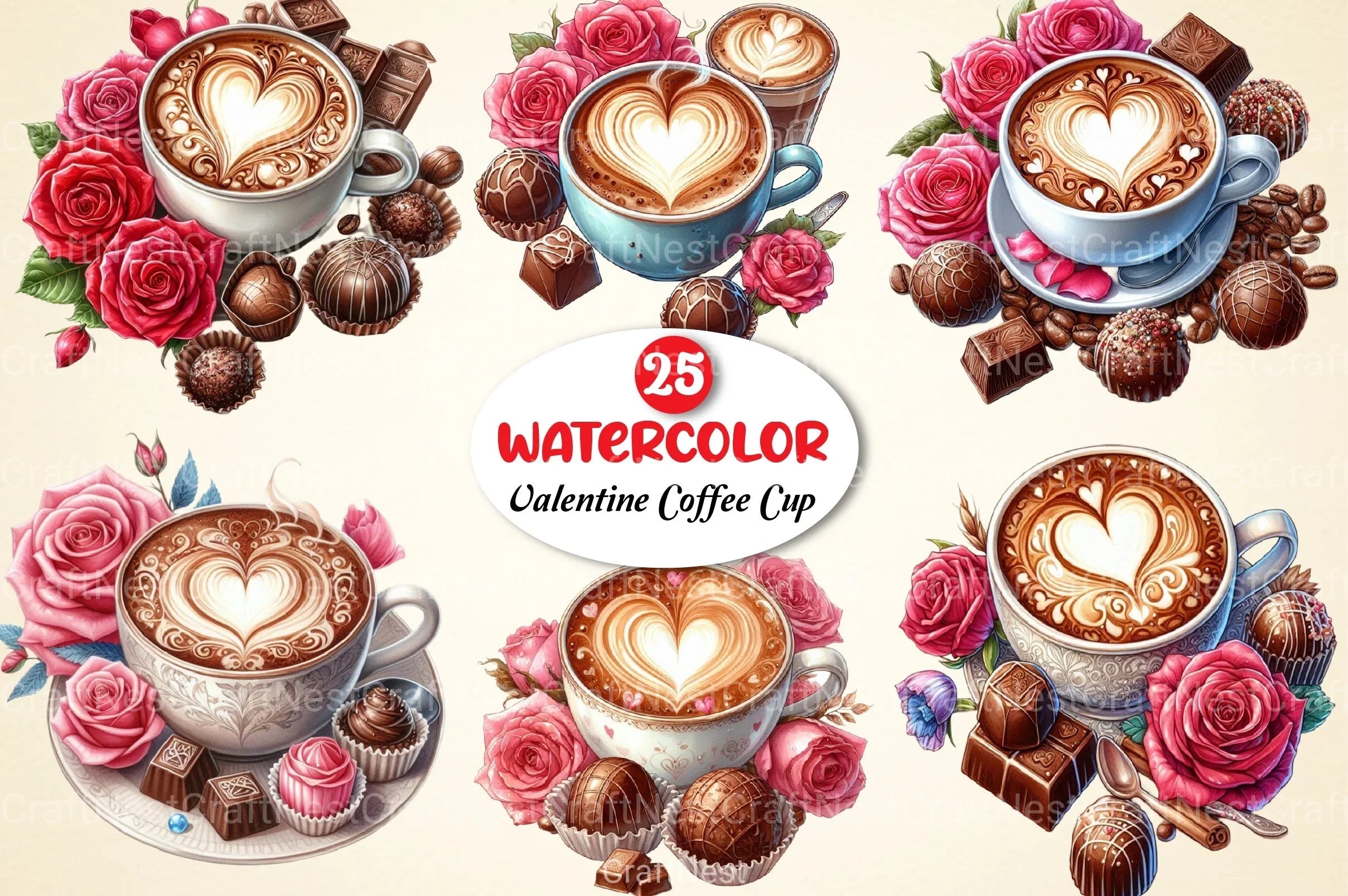Valentine Coffee Cup Clipart Bundle 99 - CraftNest - Digital Crafting and Art