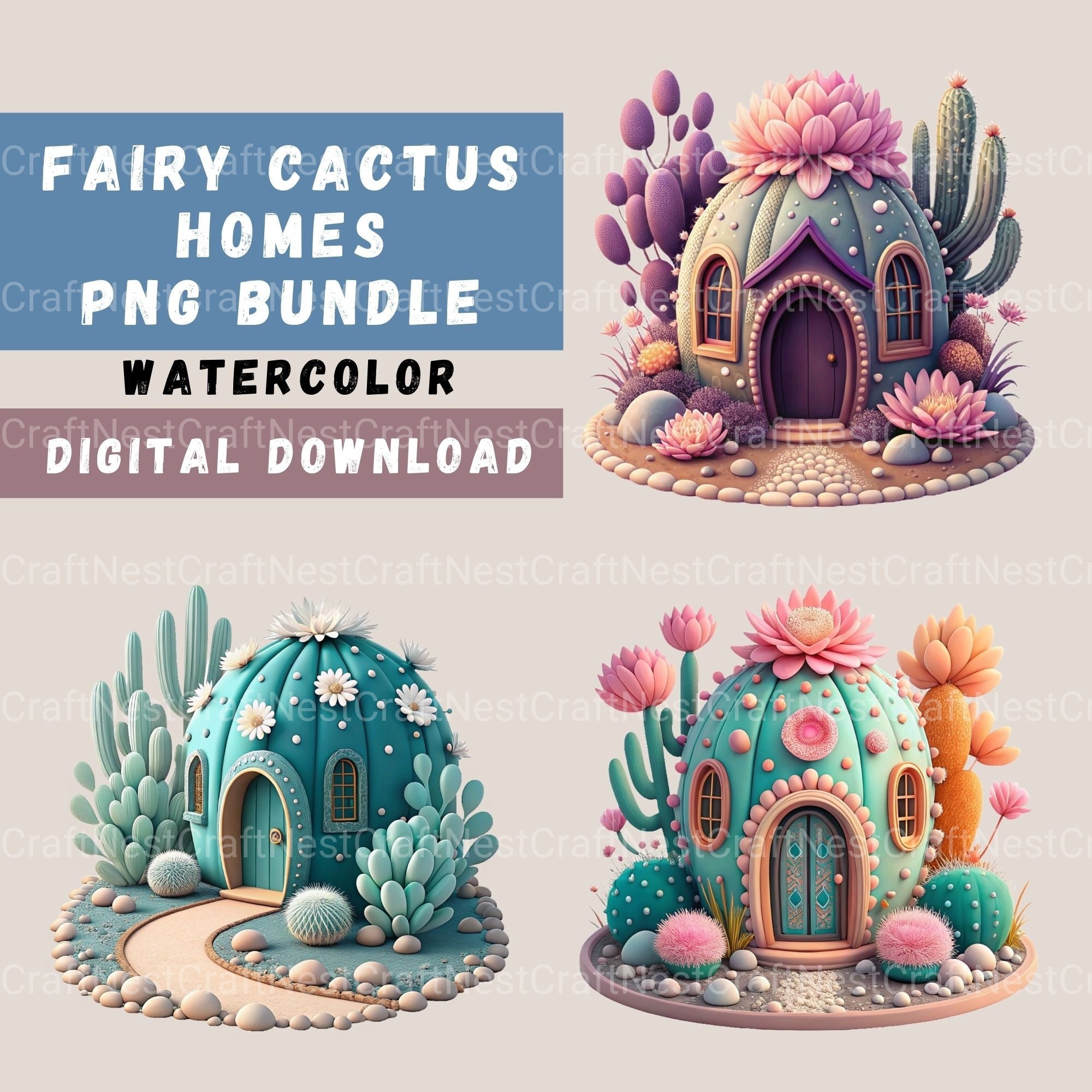 Cactus Houses Clipart Bundle