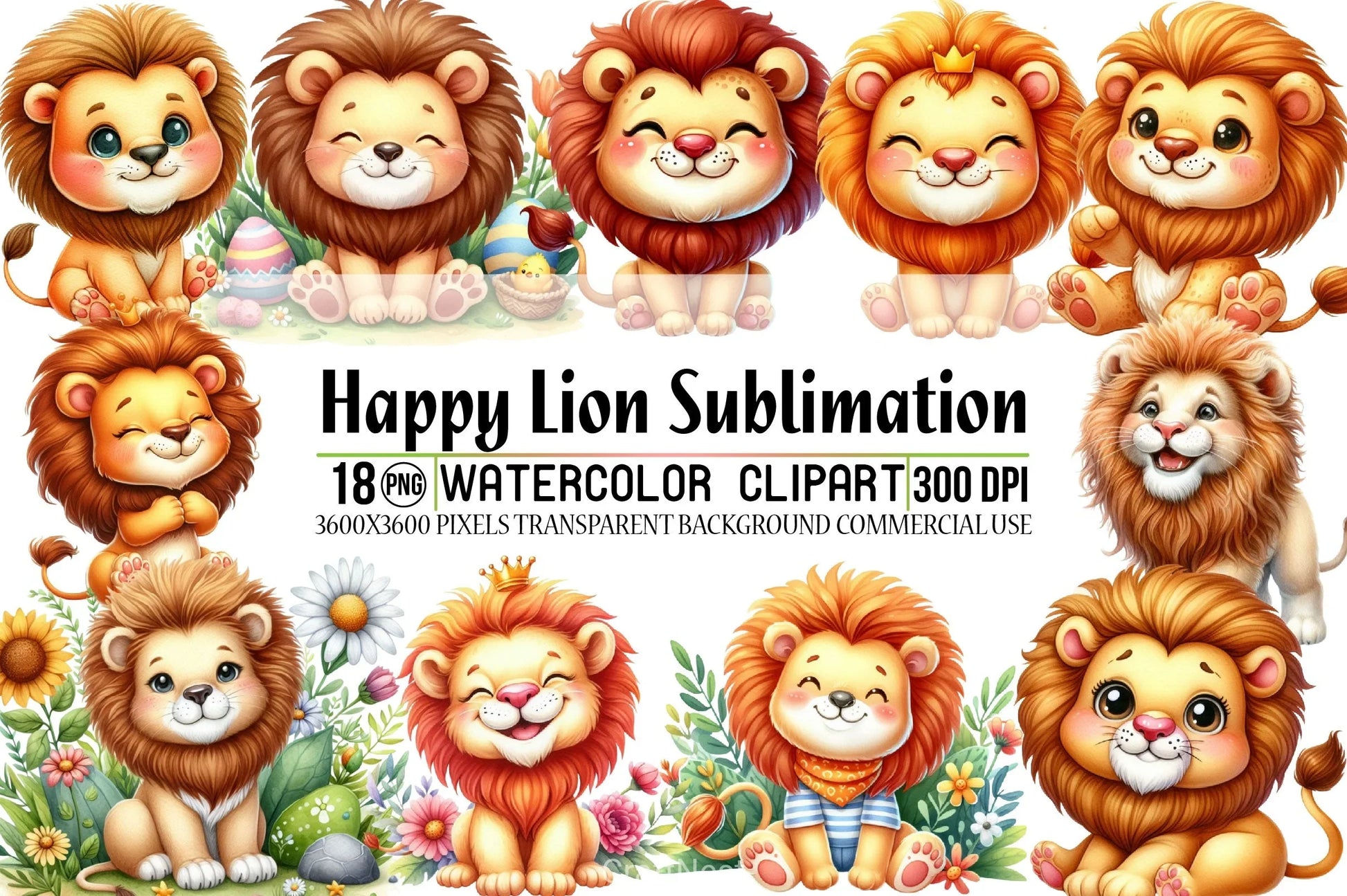 Happy Lion Clipart Bundle - CraftNest - Digital Crafting and Art