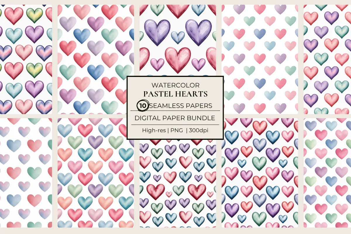 Pastel Hearts Seamless Papers - CraftNest - Digital Crafting and Art