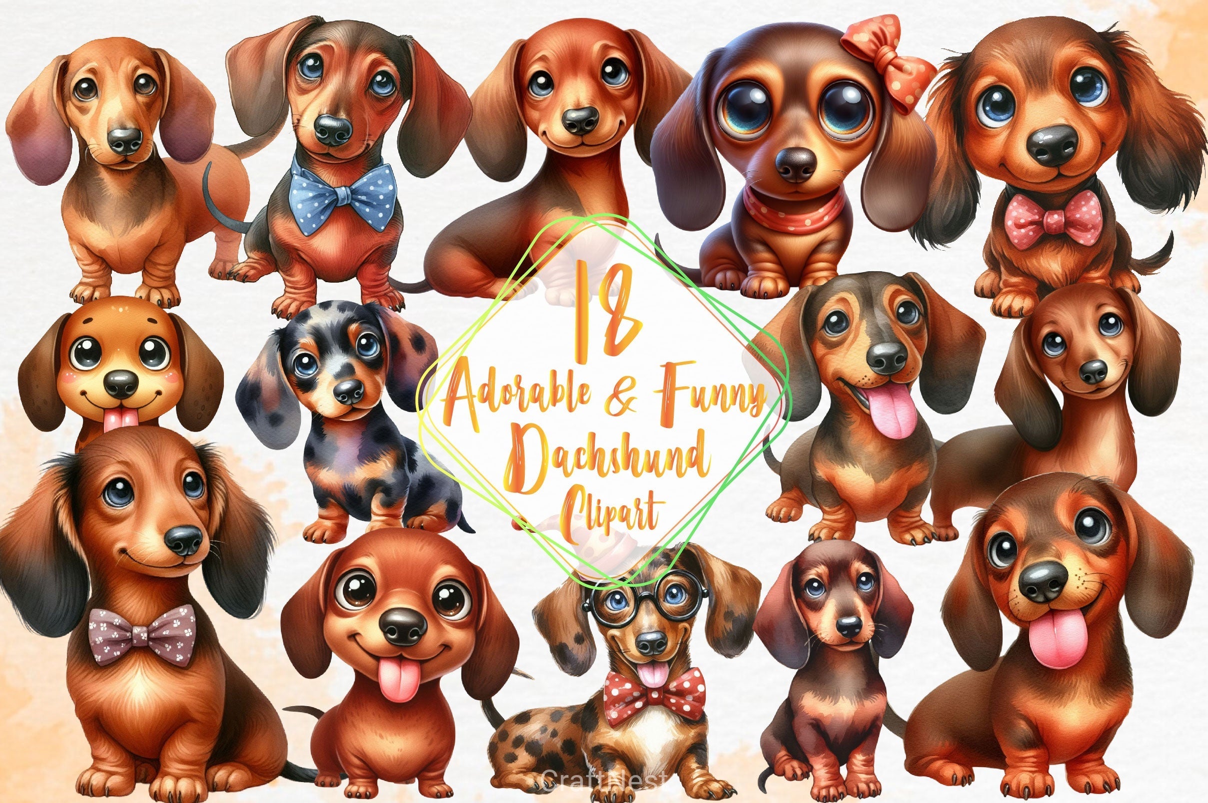 Adorable And Funny Dachshund Clipart Bundle 2