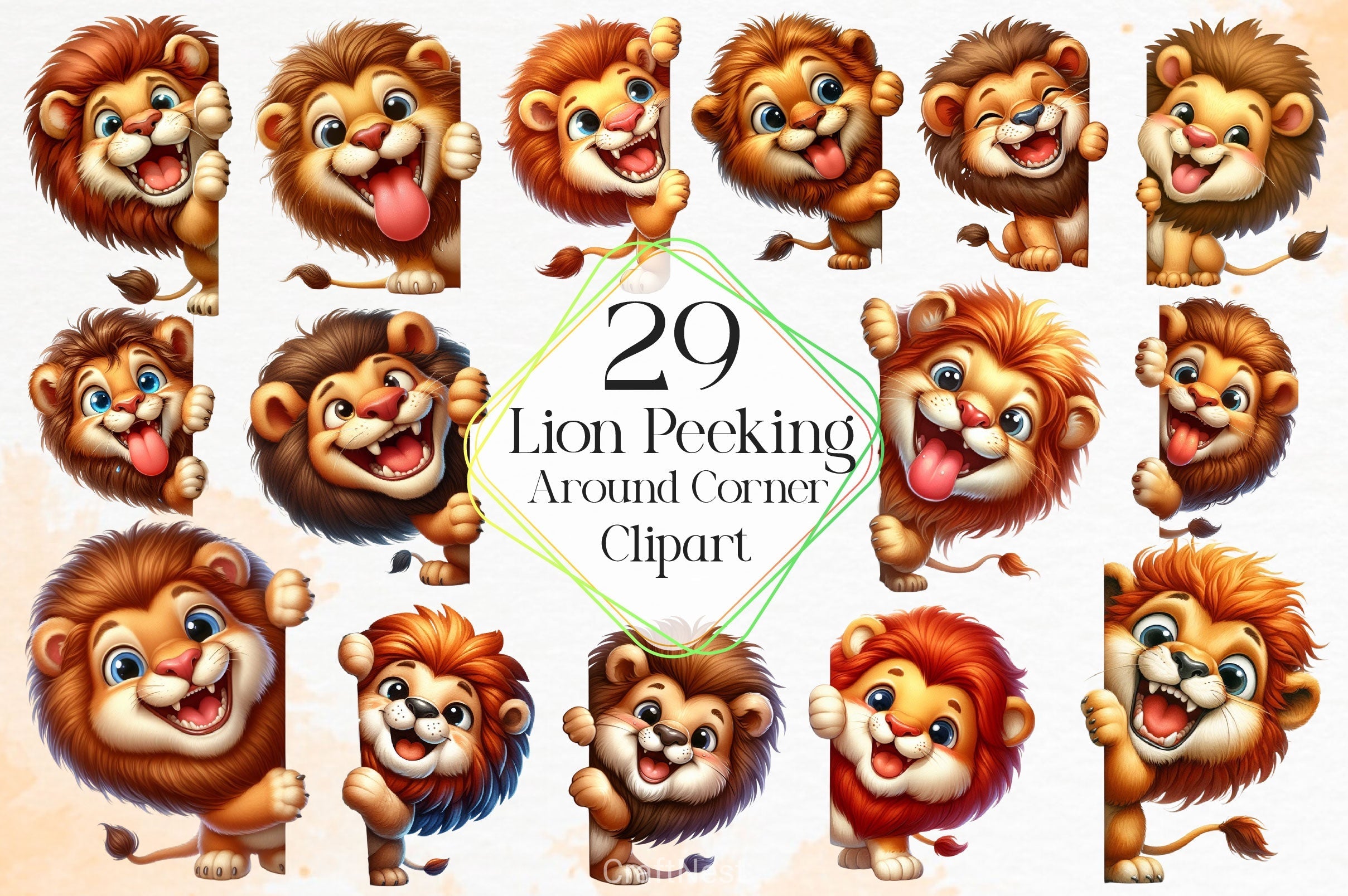 Lion Peeking Around Corner Clipart Bundle 2