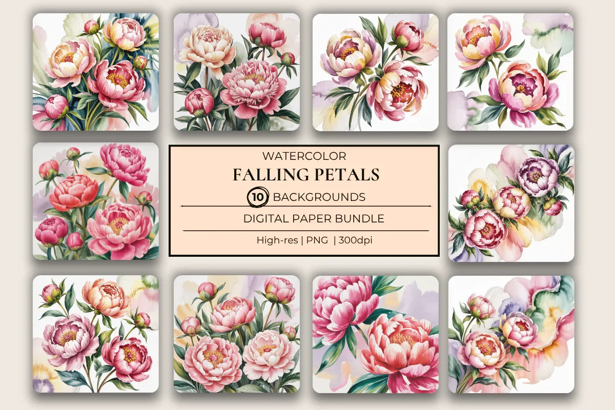Watercolor Peonies Background Papers - CraftNest - Digital Crafting and Art