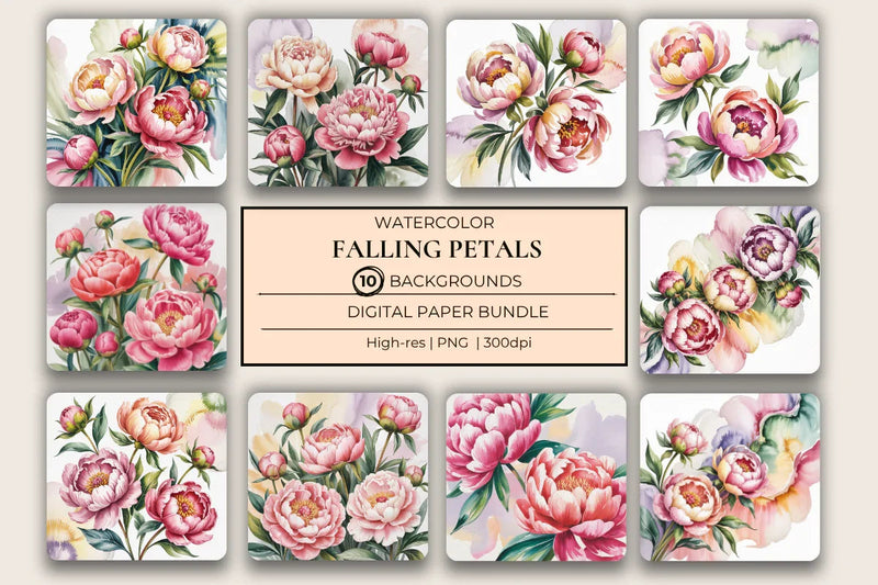 Watercolor Peonies Background Papers - CraftNest - Digital Crafting and Art
