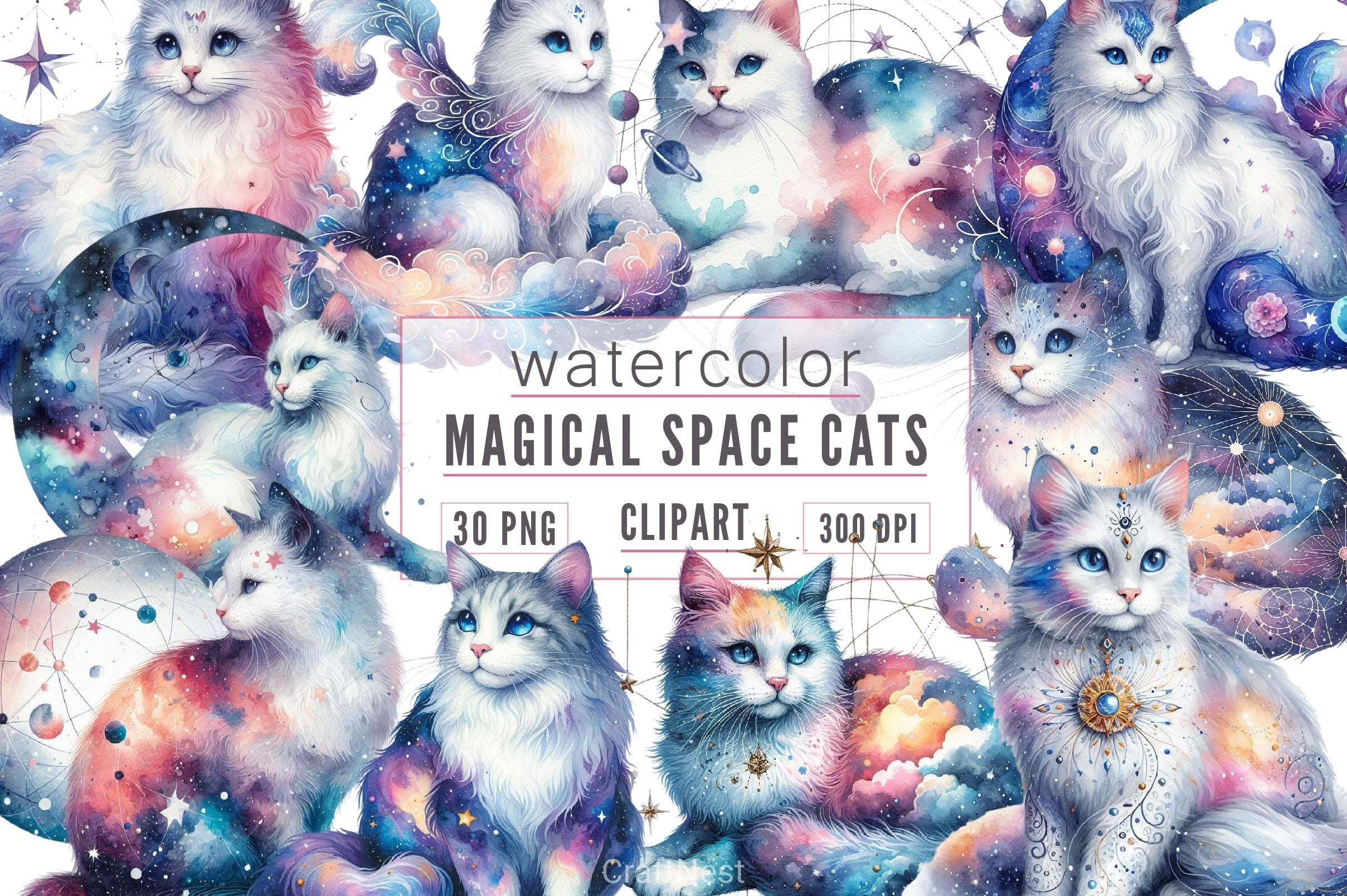 Magical Space Cats Clipart Bundle