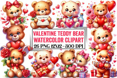 Valentine Teddy Bear Clipart Bundle 3 - CraftNest - Digital Crafting and Art