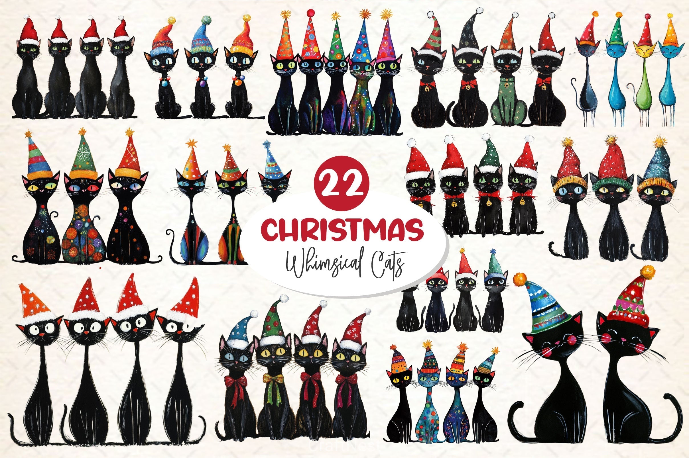 Whimsical Christmas Cat Clipart Bundle