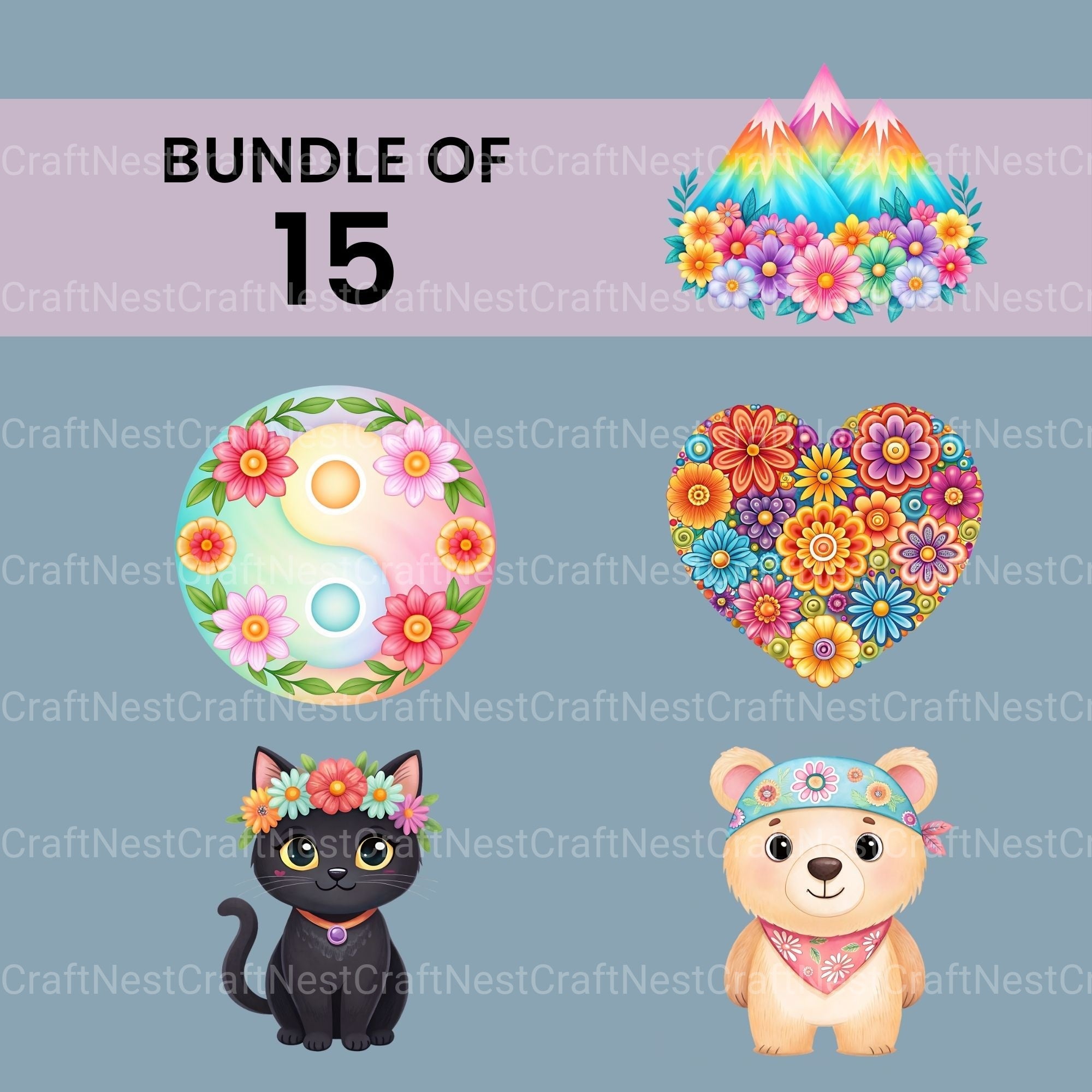 Groovy Hippie Clipart Bundle