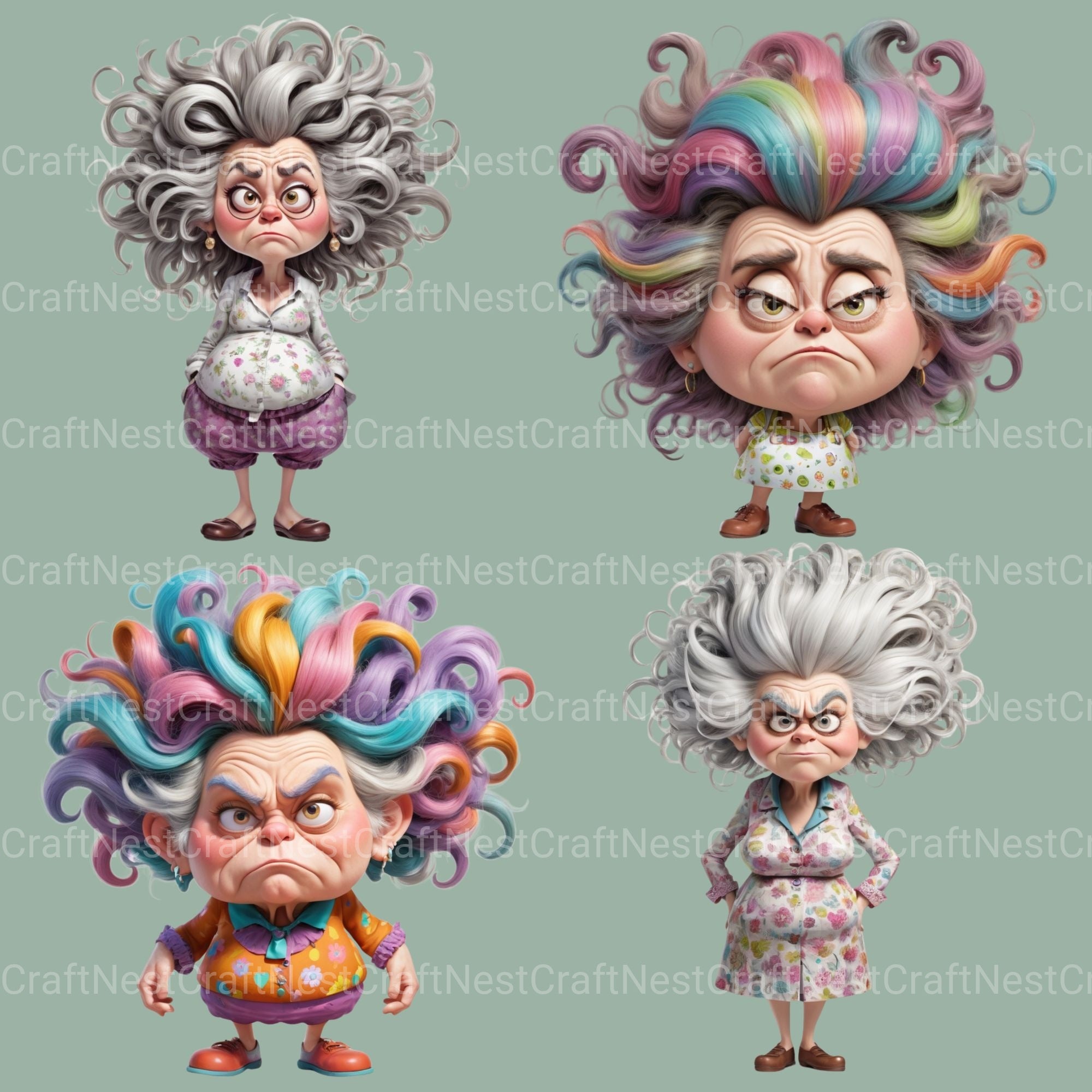 Grumpy Old Lady Clipart Bundle