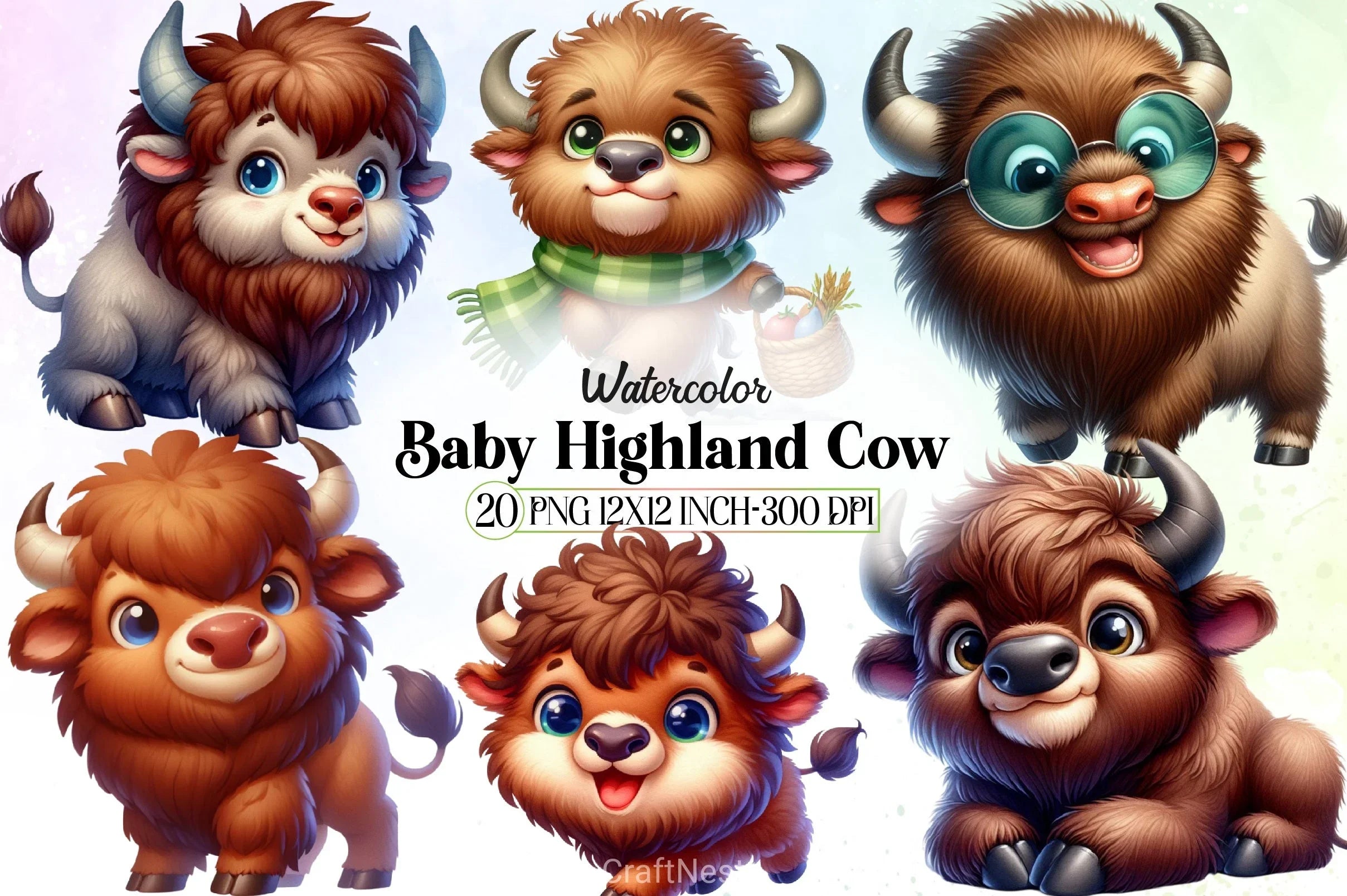 Baby Highland Cow Clipart Bundle 6 - CraftNest - Digital Crafting and Art