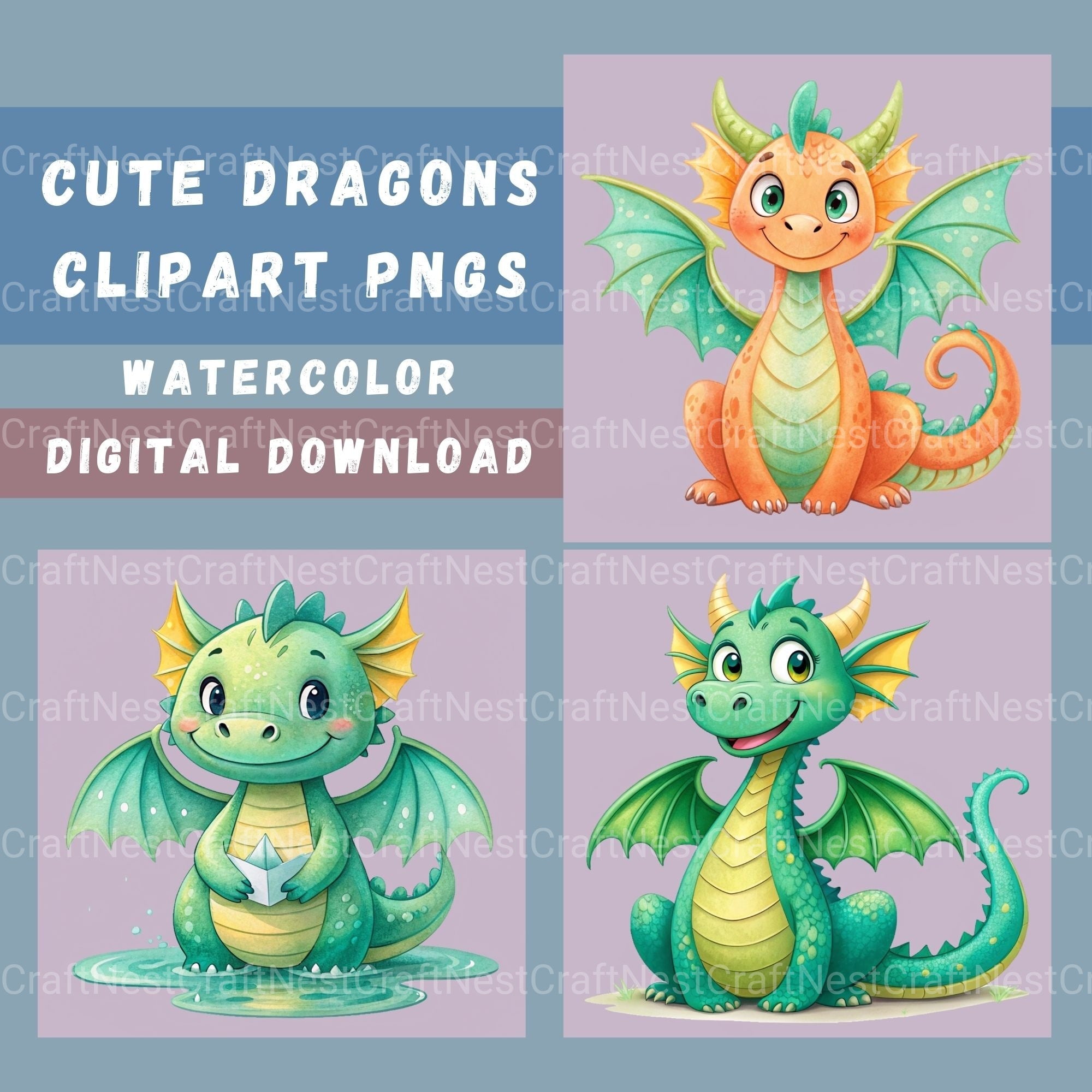 Cute Dragons Clipart Bundle