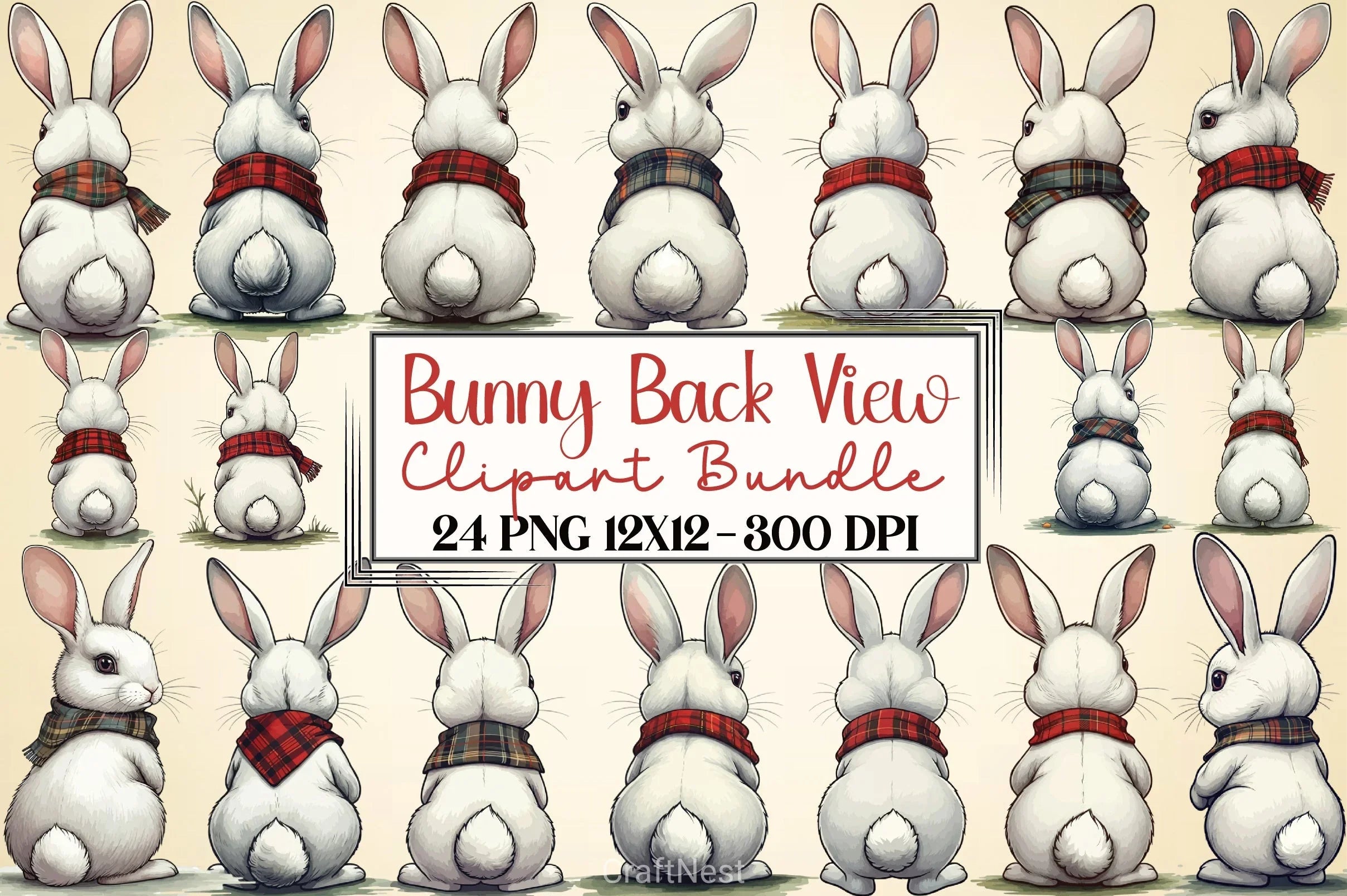 Bunny Back View Clipart Bundle 2 - CraftNest - Digital Crafting and Art