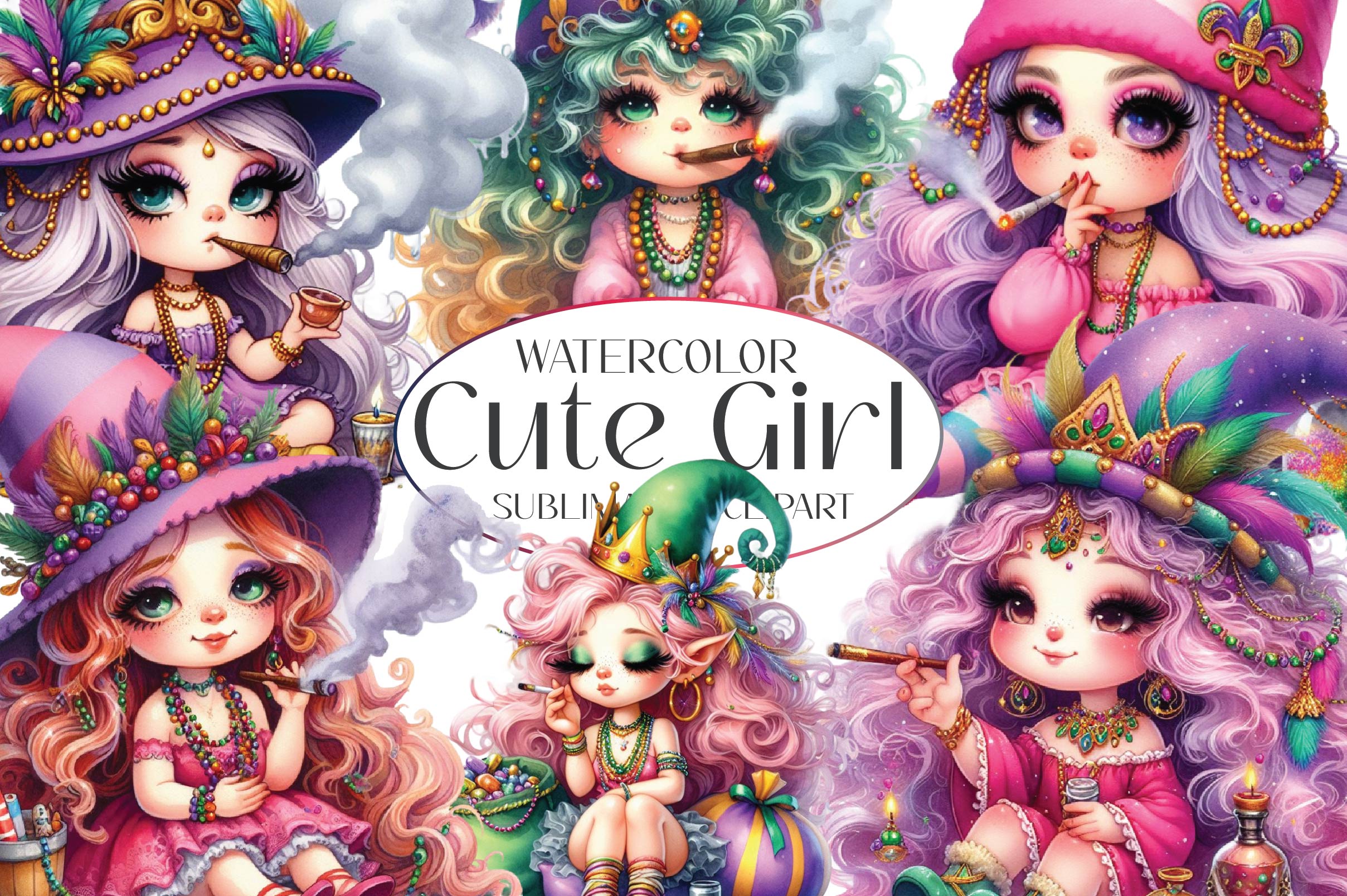 Mardi Gras Cute Girl Clipart Bundle