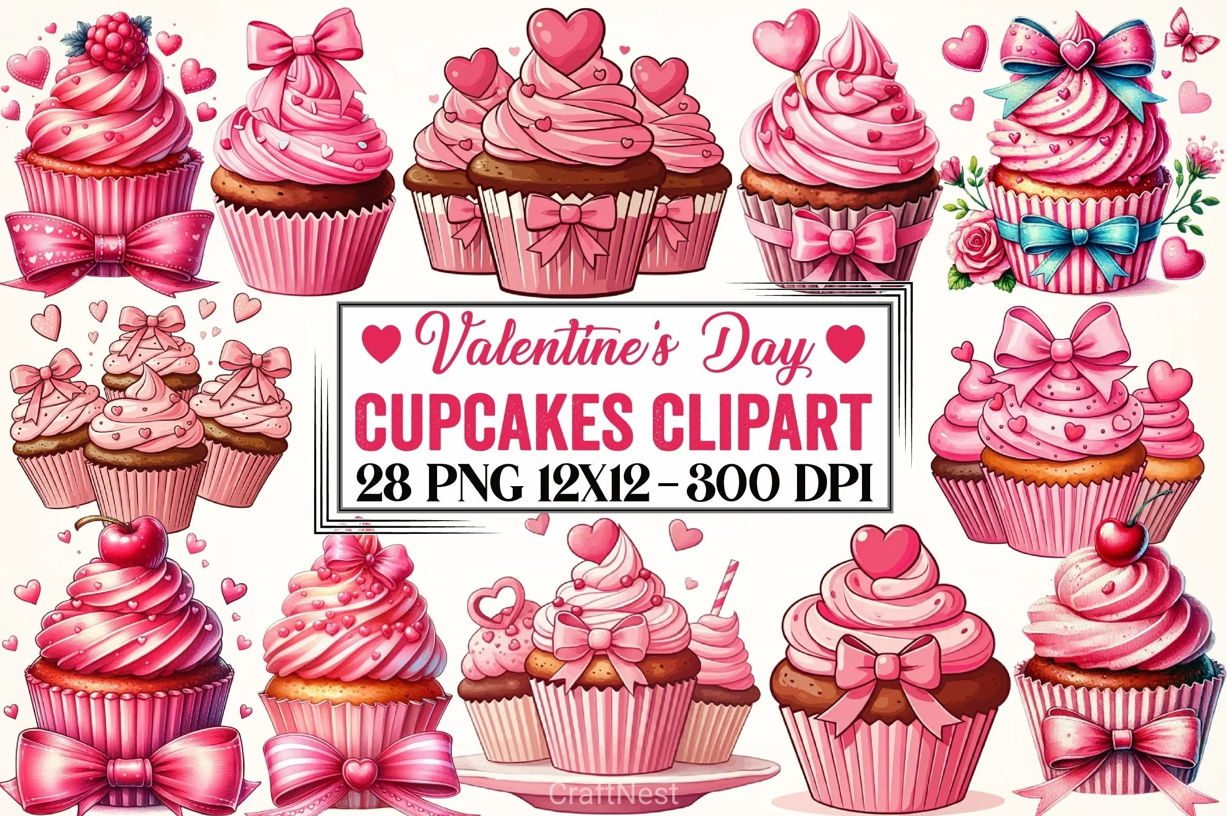 Valentine Cupcake Clipart Bundle 5 - CraftNest - Digital Crafting and Art