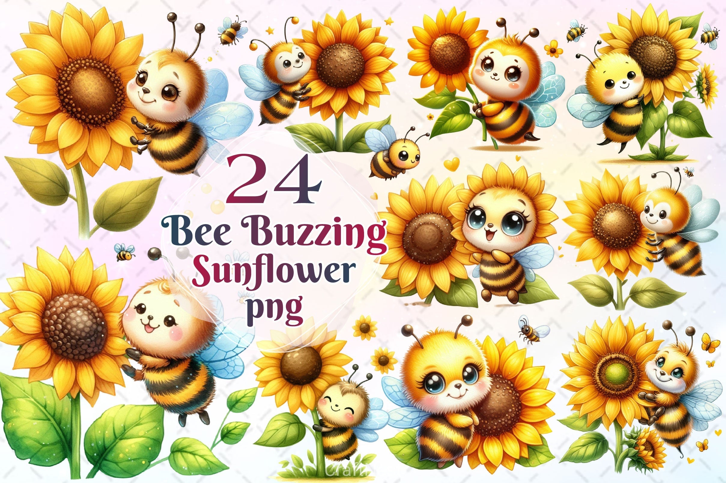 Bee Buzzing Sunflower Clipart Bundle 2