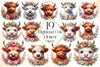 Highland Cow Flower Clipart Bundle