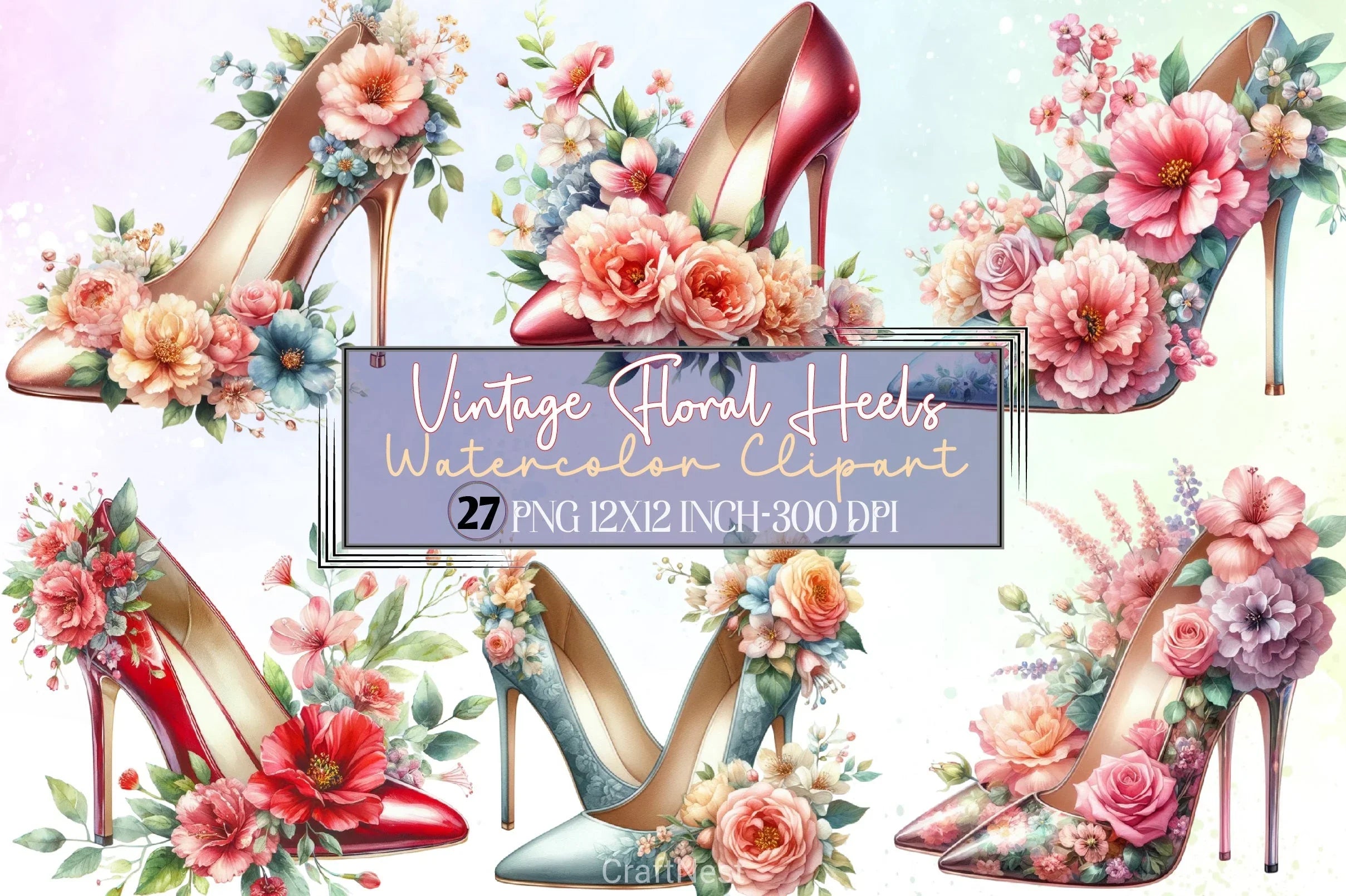 Vintage Floral Heels Clipart Bundle - CraftNest - Digital Crafting and Art