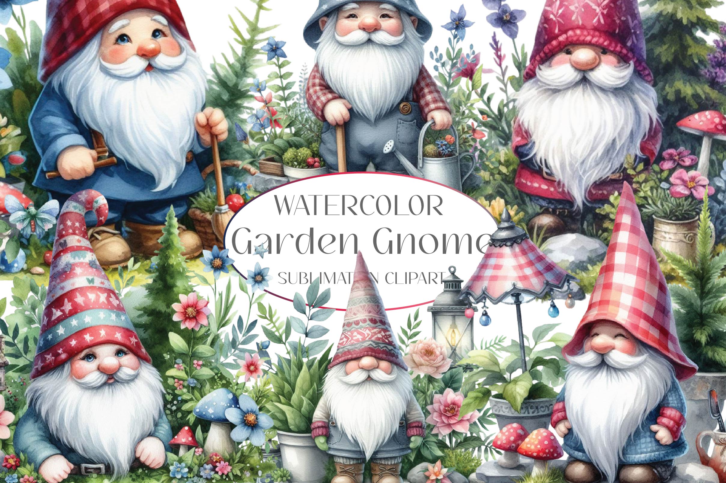 Garden Gnome Clipart Bundle
