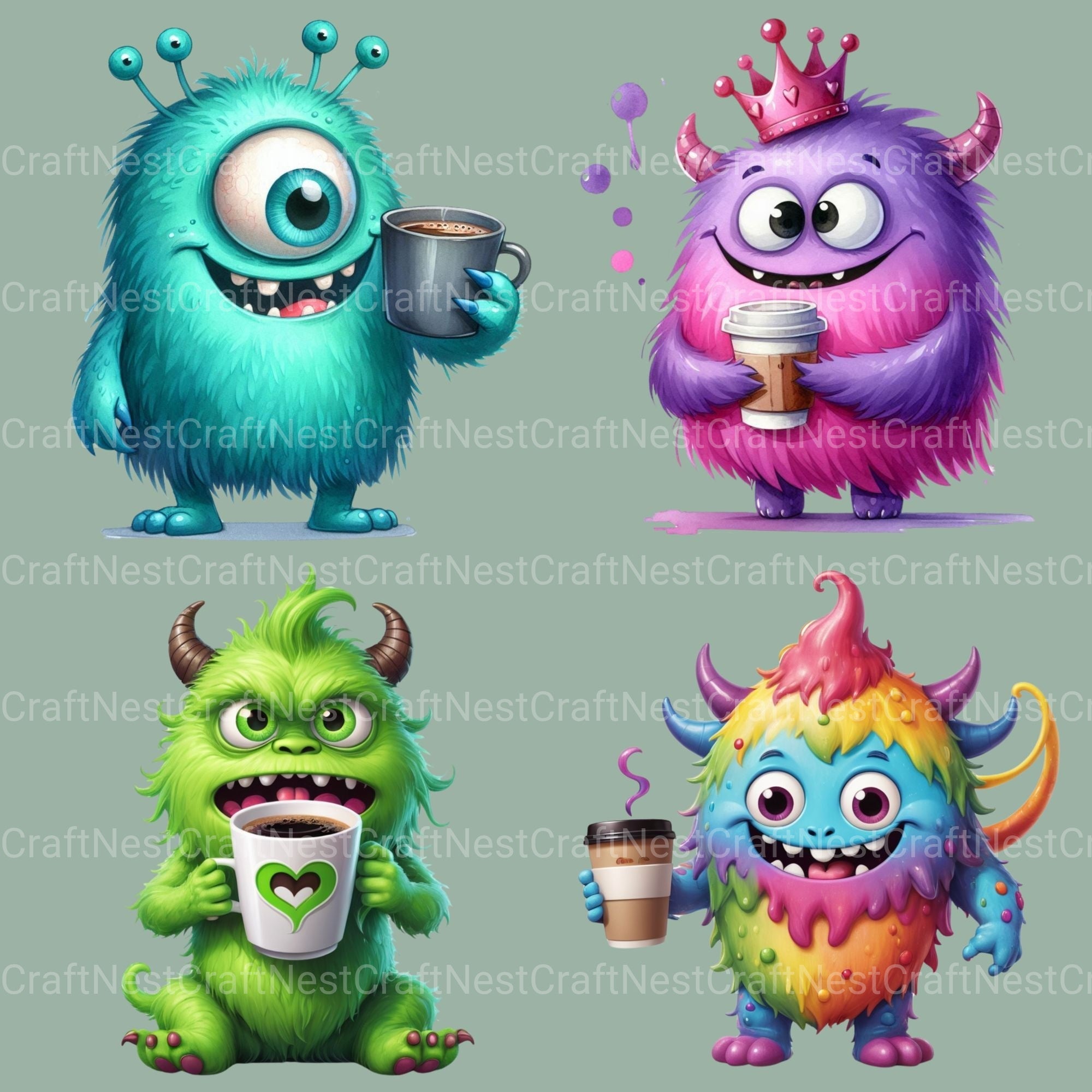 Coffee Monsters Updated Clipart Bundle