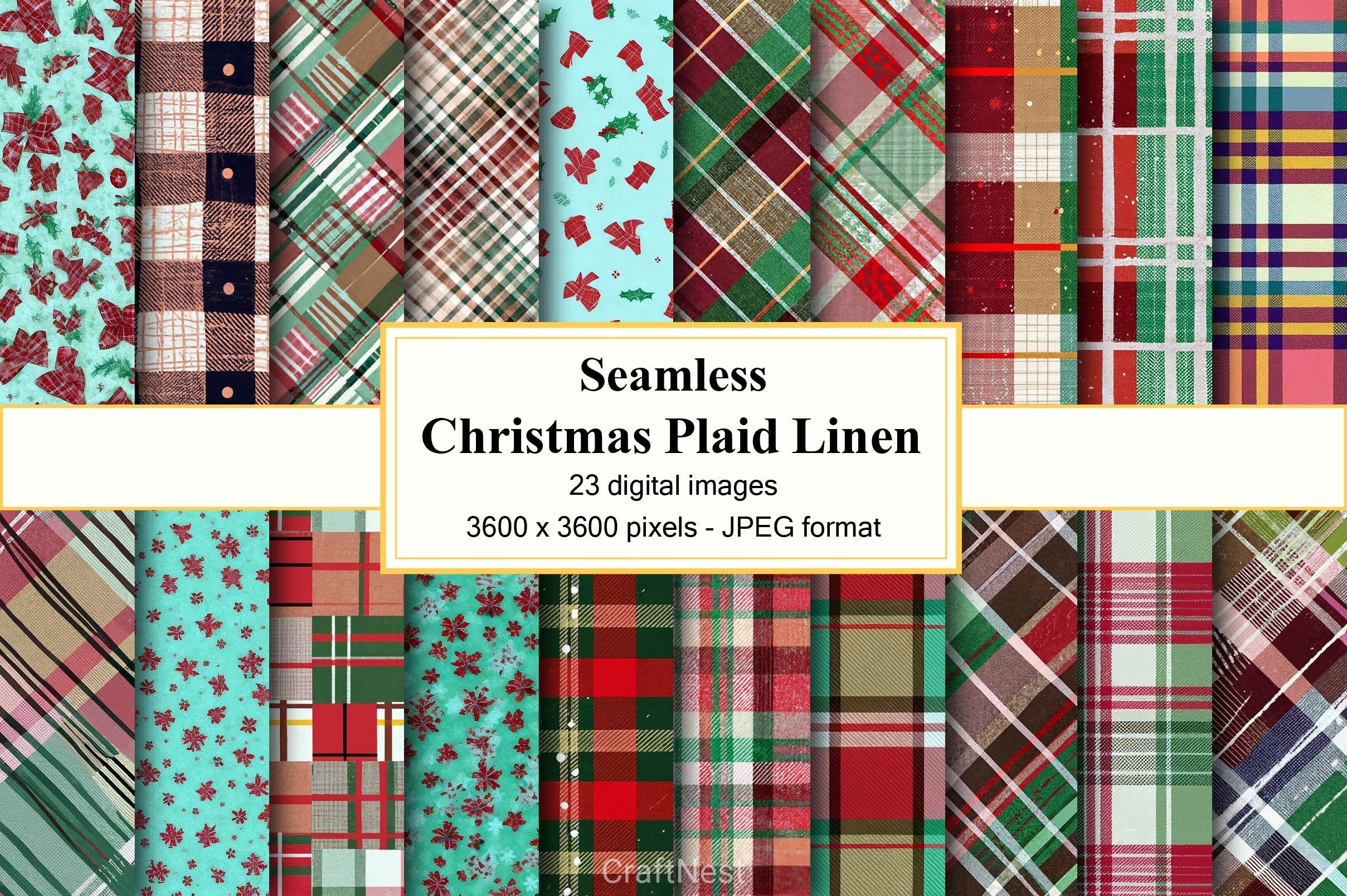 Christmas Plaid Linen Digital Paper