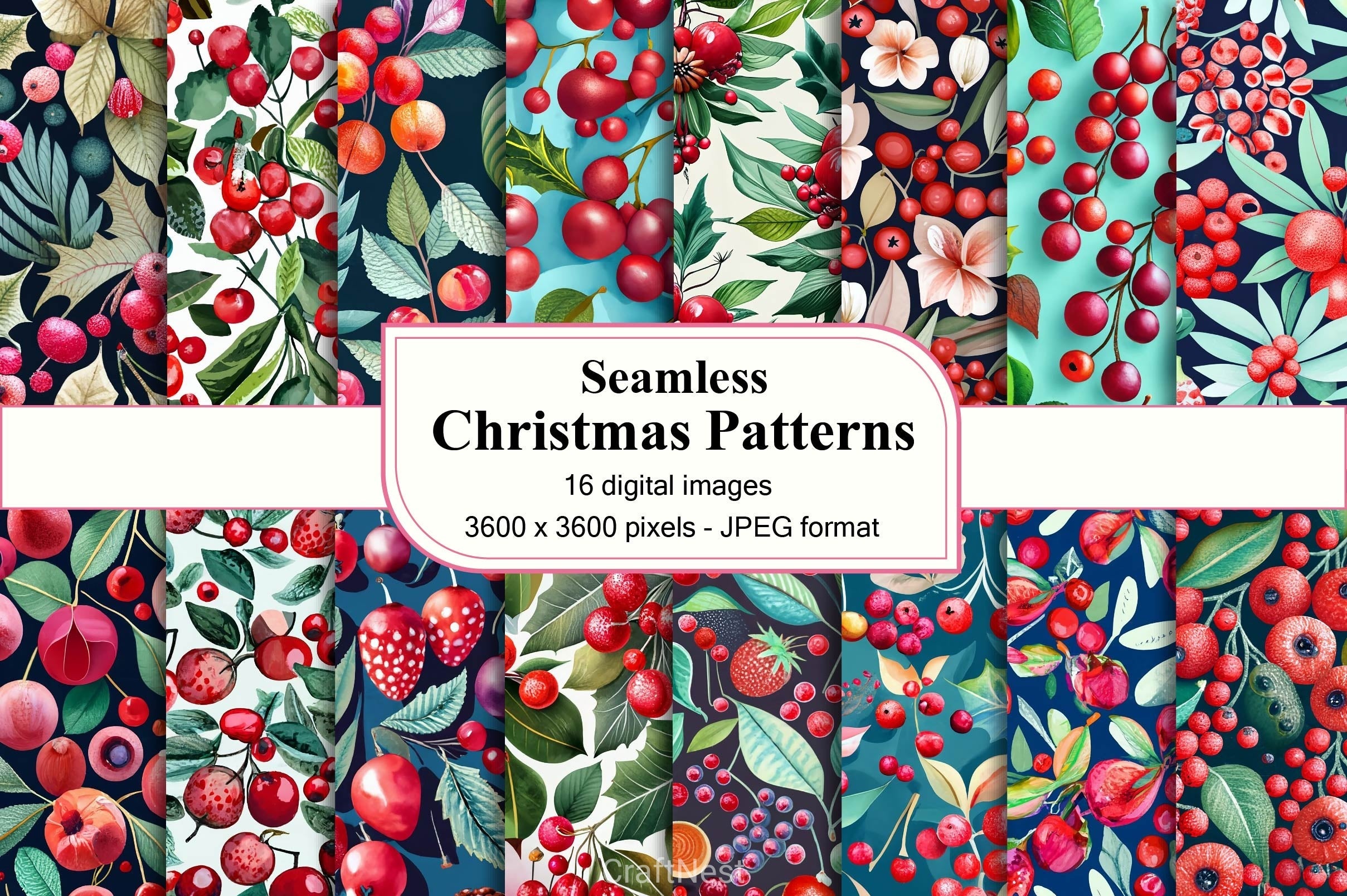 Watercolors Christmas Seamless Pattern Digital Paper