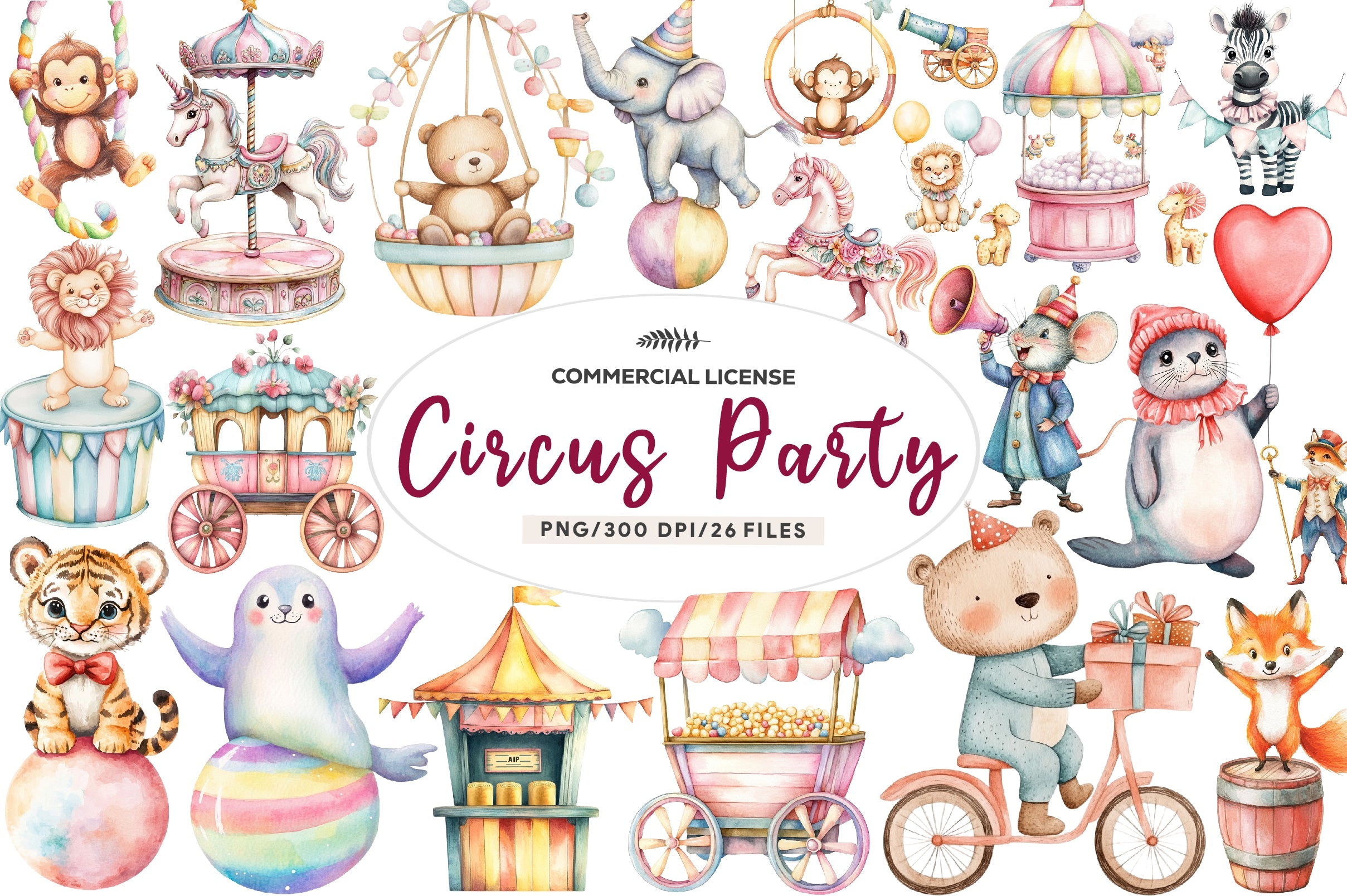 Vintage Circus Party Animal Clipart Bundle