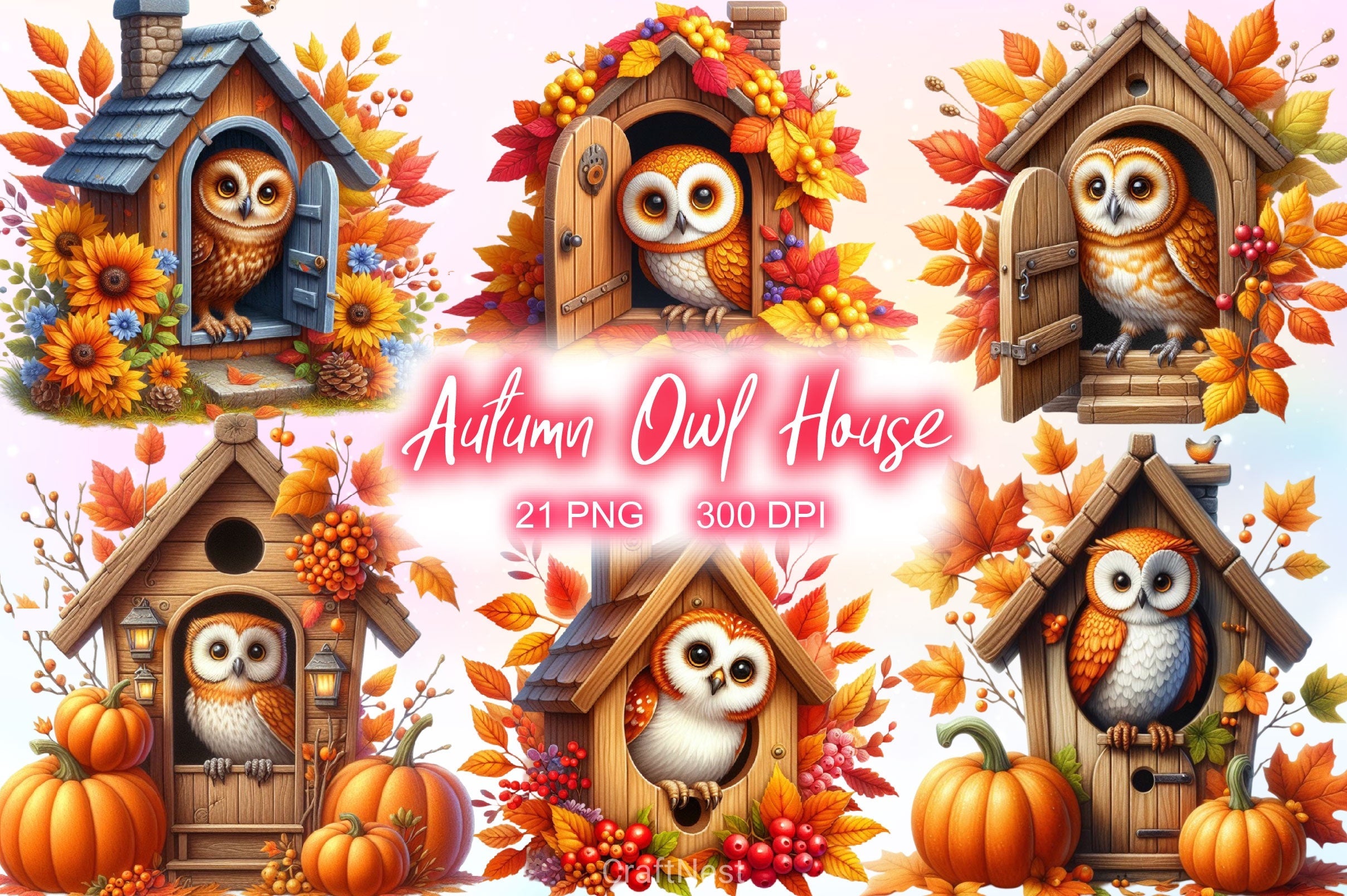 Autumn Owl House Clipart Bundle 2