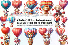 Valentine's Hot Air Balloon Animals Clipart Bundle - CraftNest - Digital Crafting and Art
