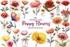 Summer Poppy Flowers Clipart Bundle