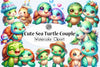 Cute Sea Turtle Couple Clipart Bundle