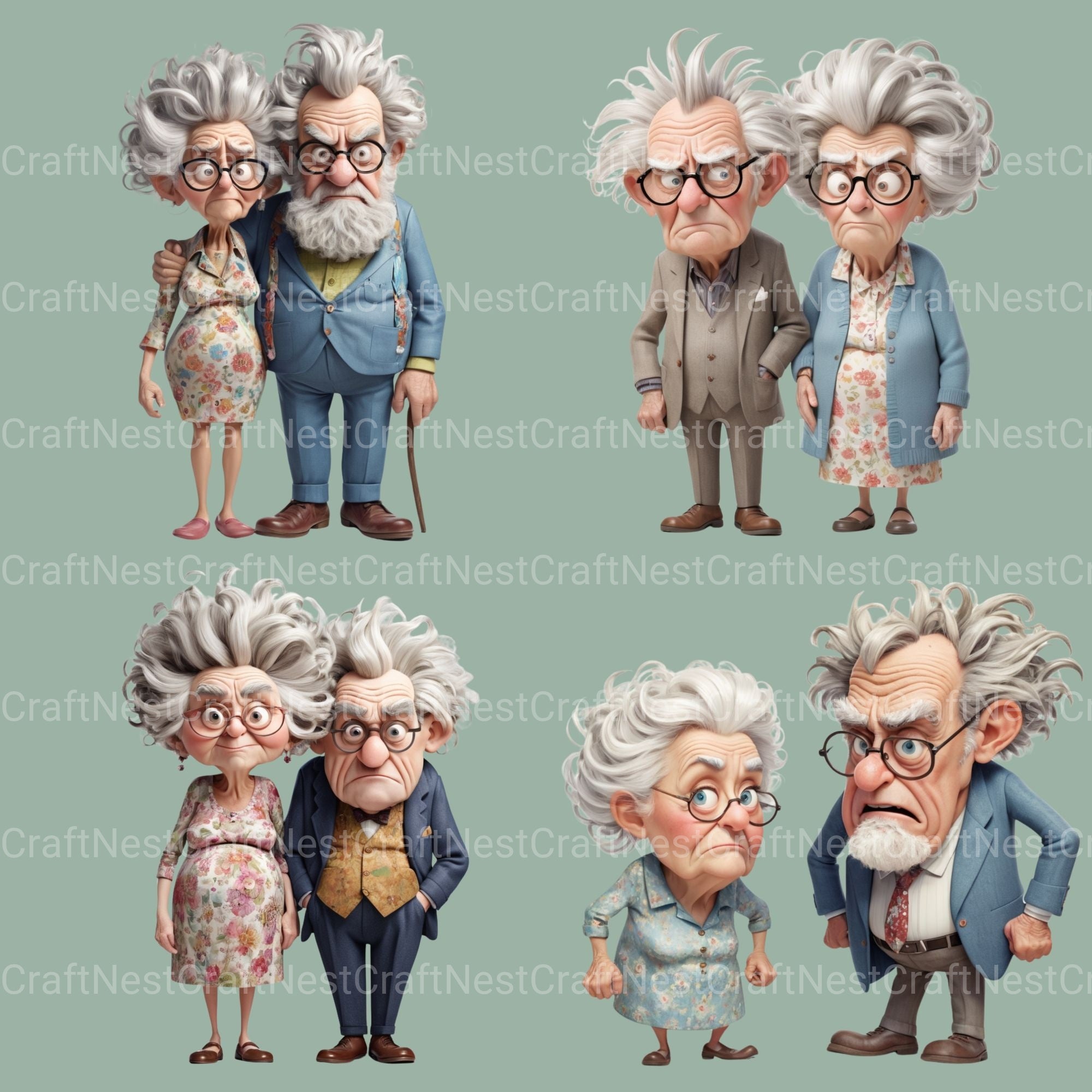 Old Funny Couple Clipart Bundle