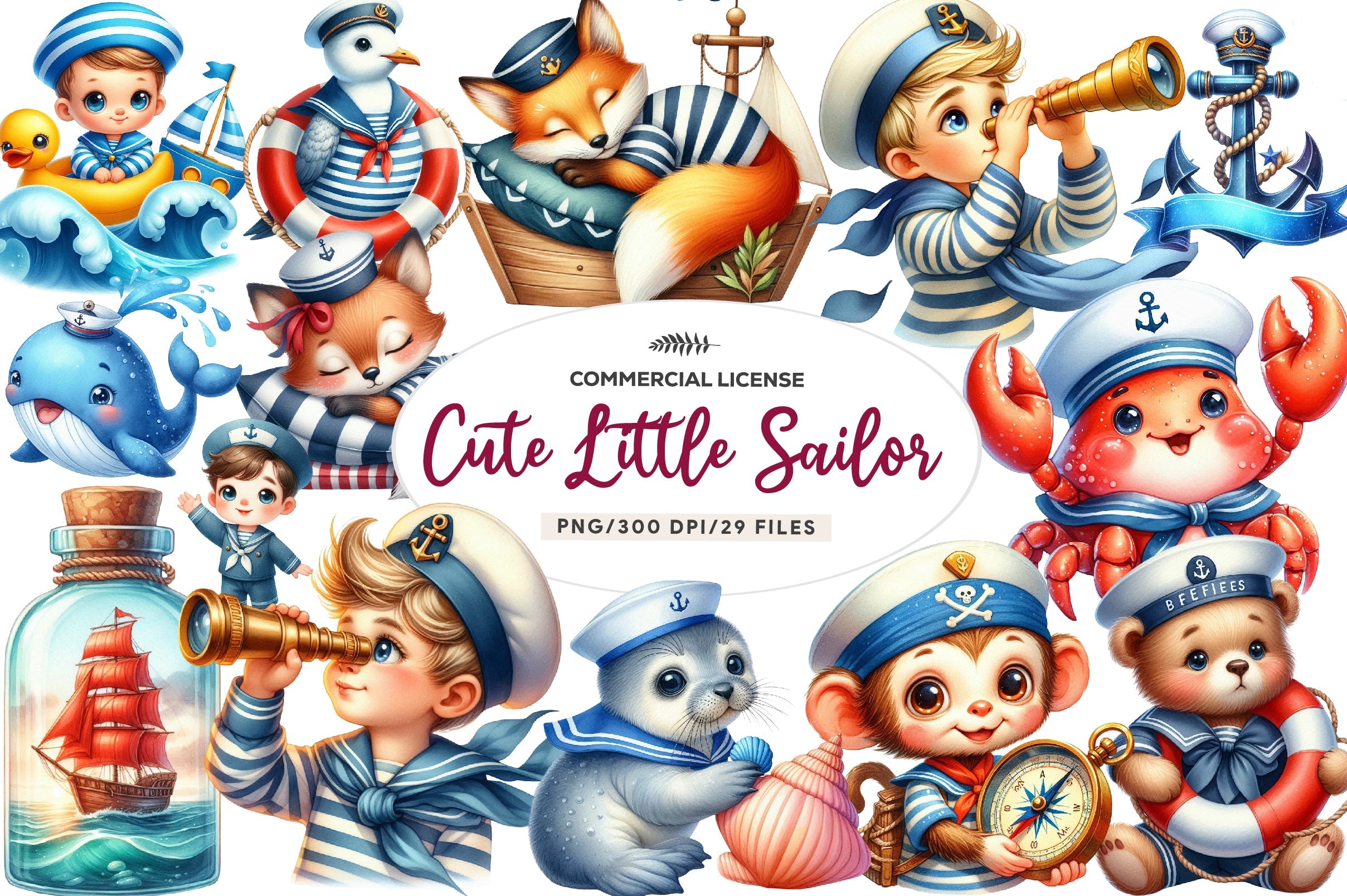 Cute Little Sailor Clipart Bundle
