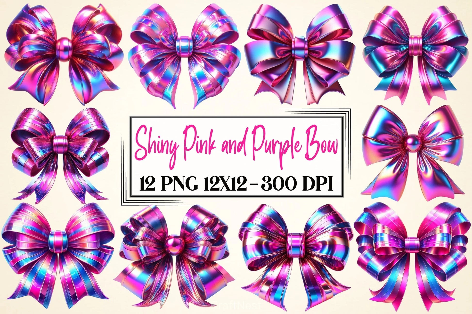 Shiny Pink & Purple Bow Clipart Bundle - CraftNest - Digital Crafting and Art
