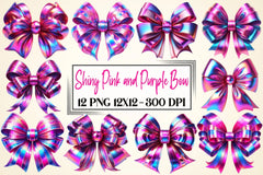 Shiny Pink & Purple Bow Clipart Bundle - CraftNest - Digital Crafting and Art