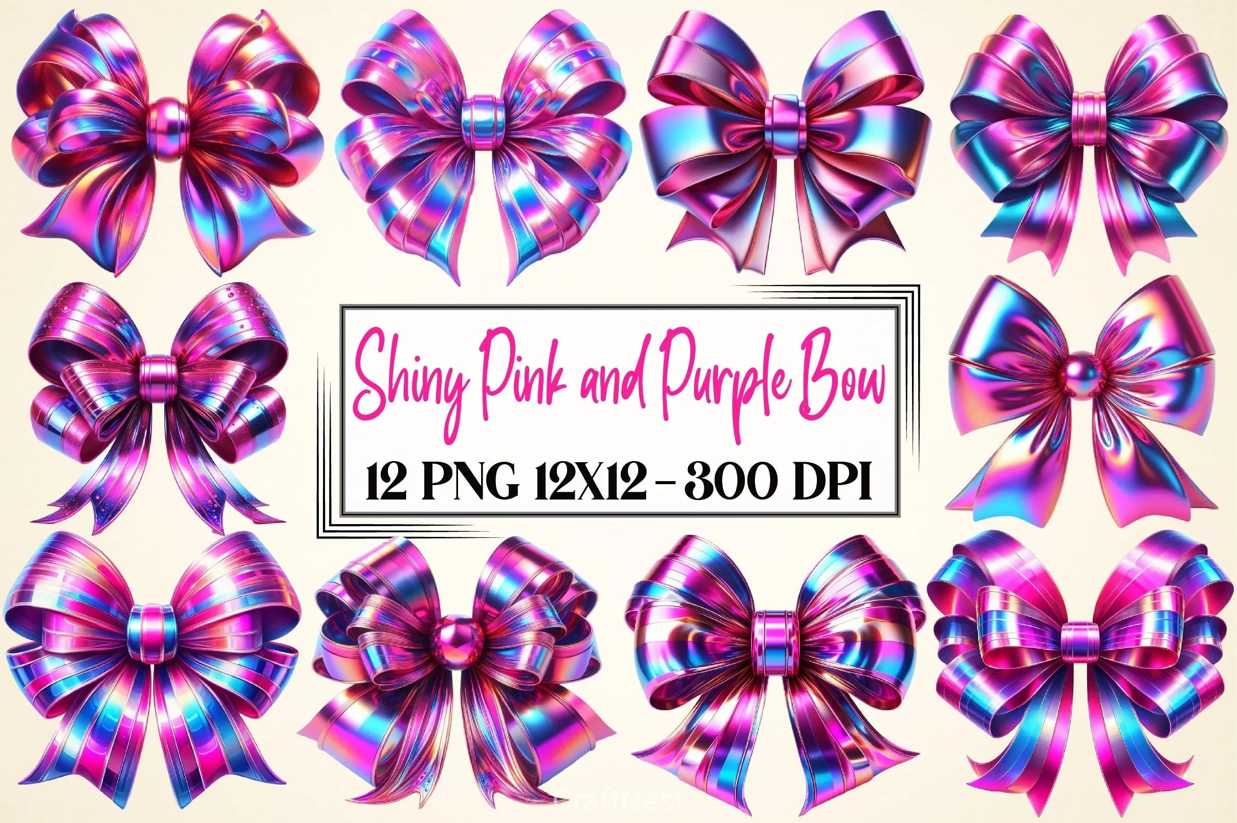 Shiny Pink & Purple Bow Clipart Bundle - CraftNest - Digital Crafting and Art