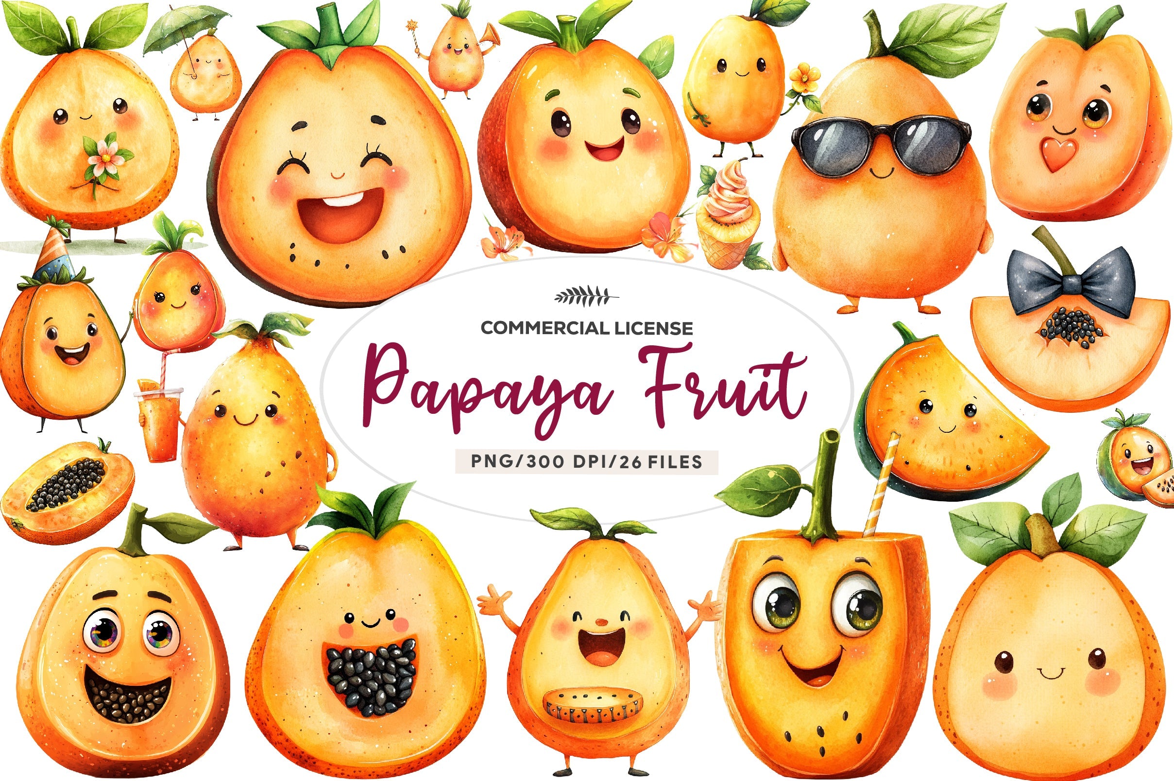 Papaya Fruit Papaya Clipart Bundle