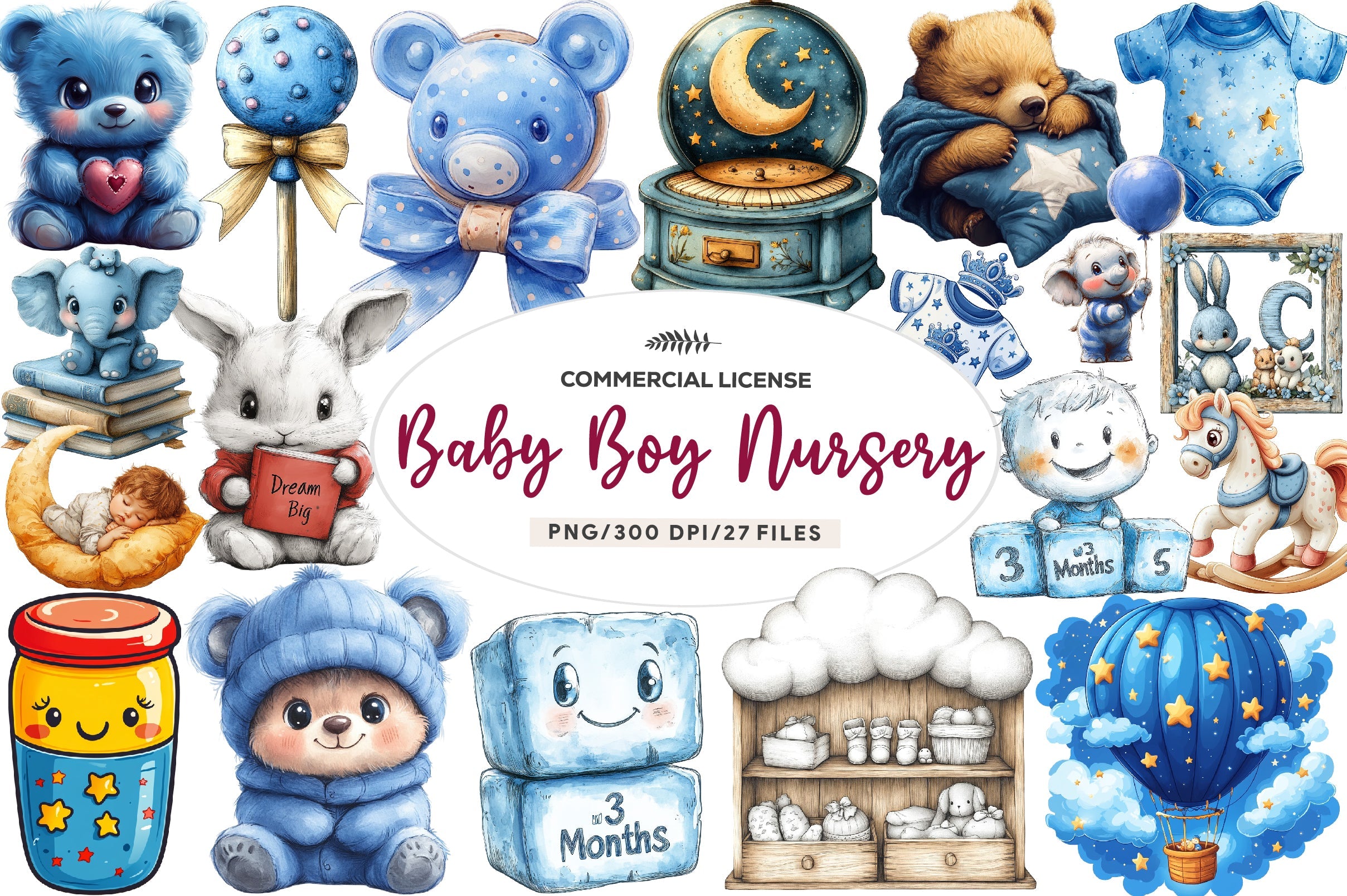 Blue Baby Boy Nursery Clipart Bundle 1