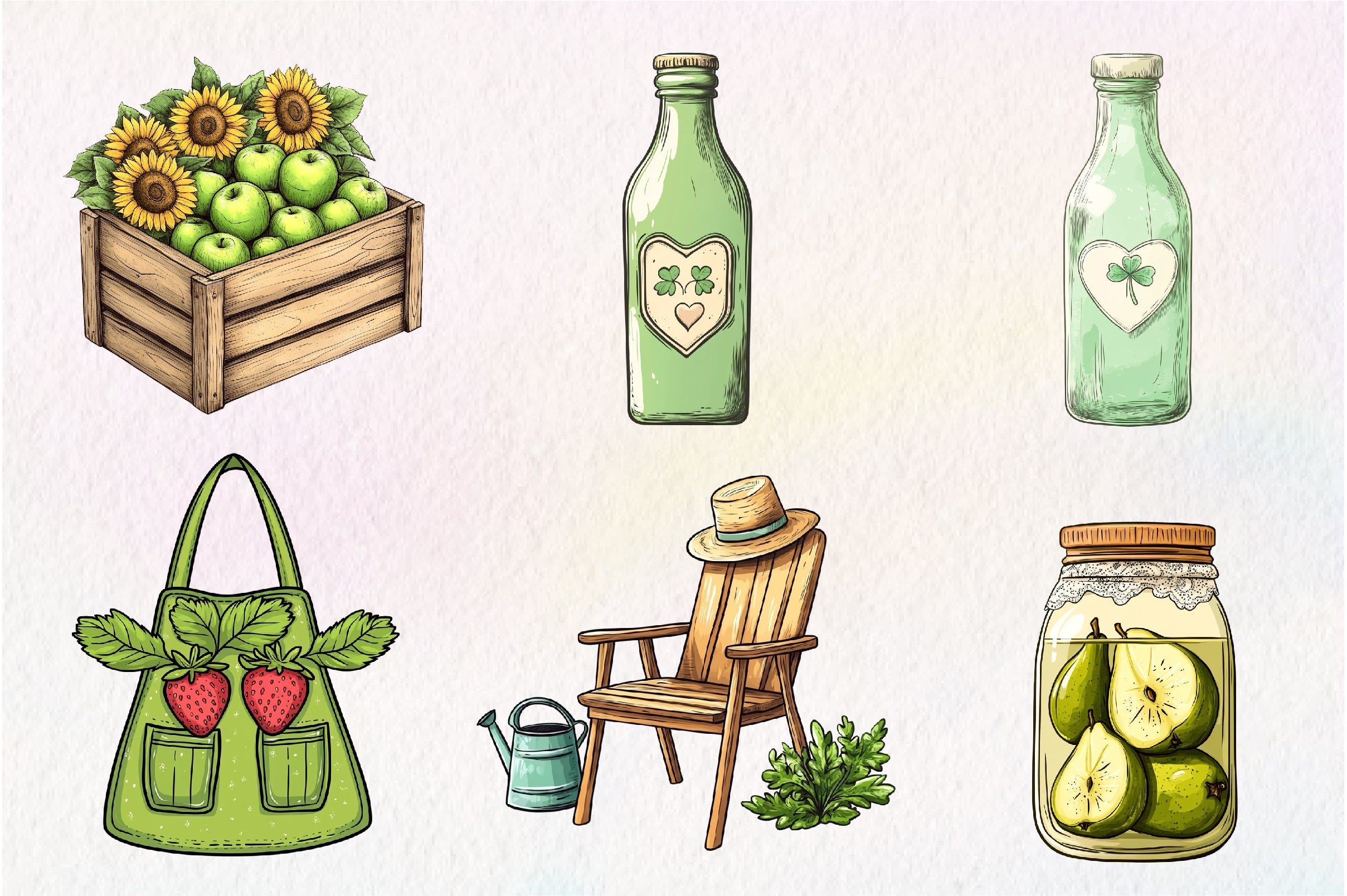 Green Summer Cottagecore Clipart Bundle
