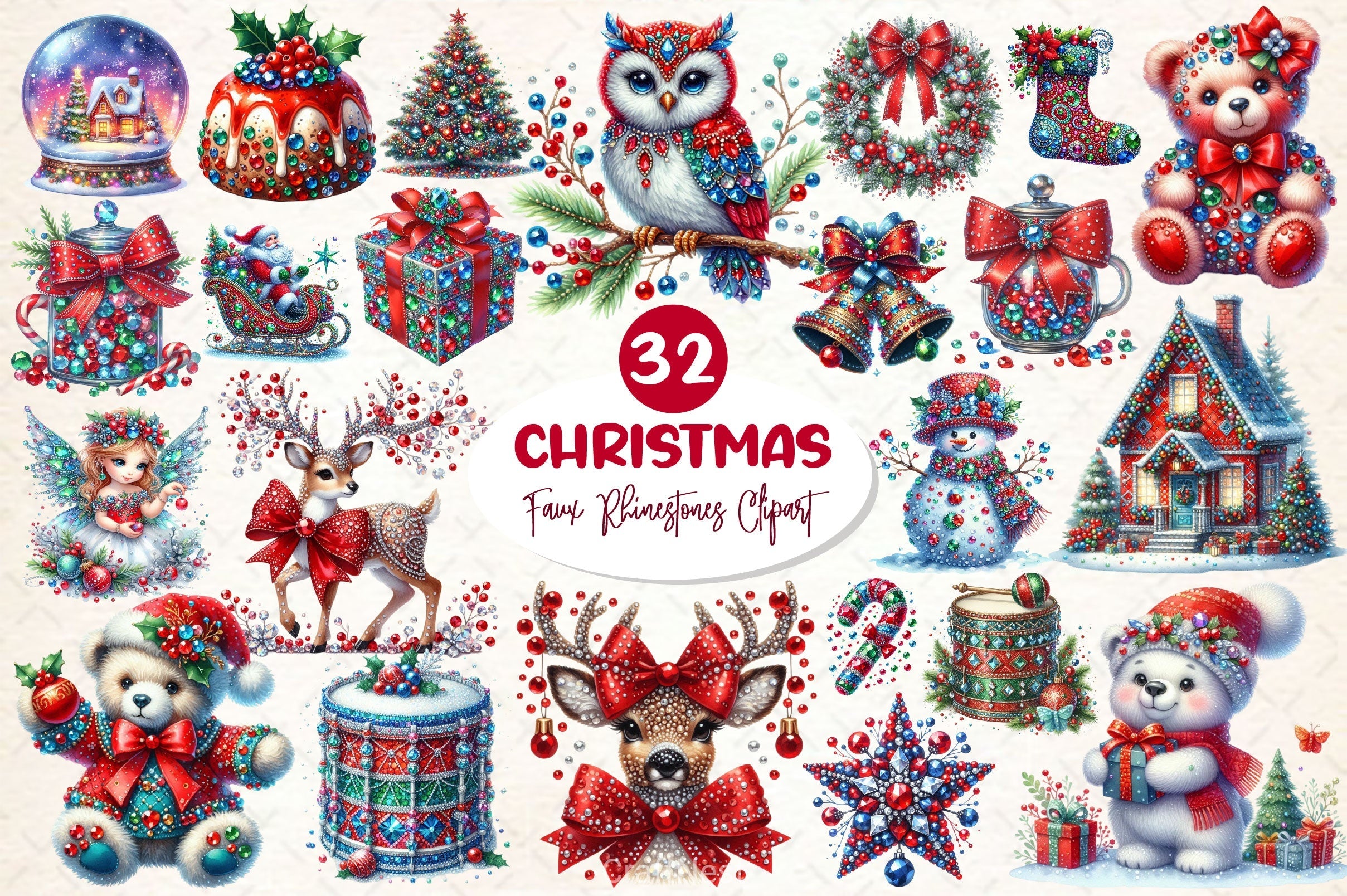 Faux Rhinestones Christmas Clipart Bundle 2