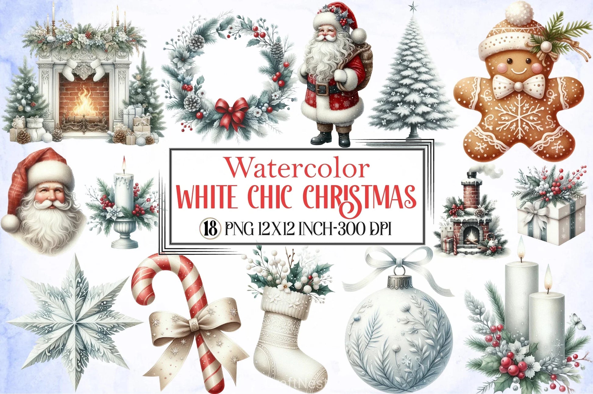 White Chic Christmas Clipart Bundle 24 - CraftNest - Digital Crafting and Art