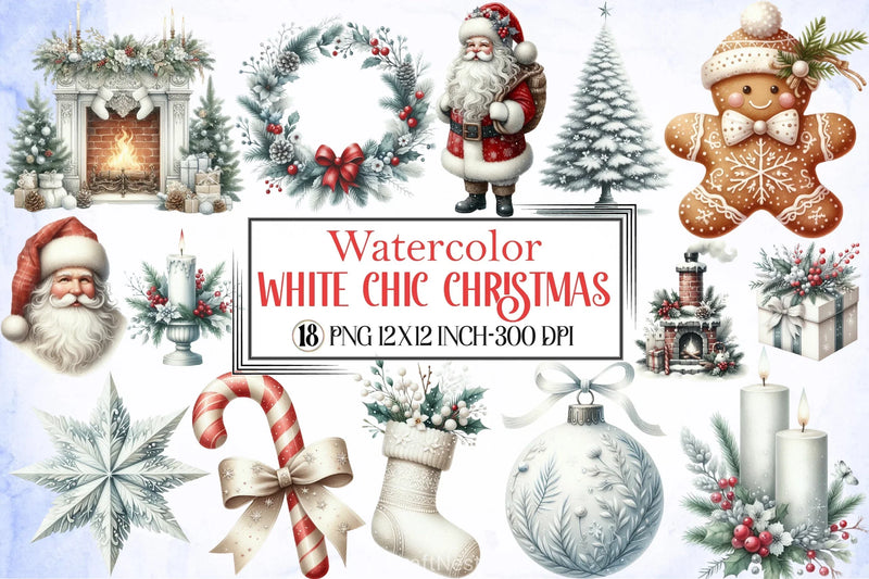White Chic Christmas Clipart Bundle 24 - CraftNest - Digital Crafting and Art
