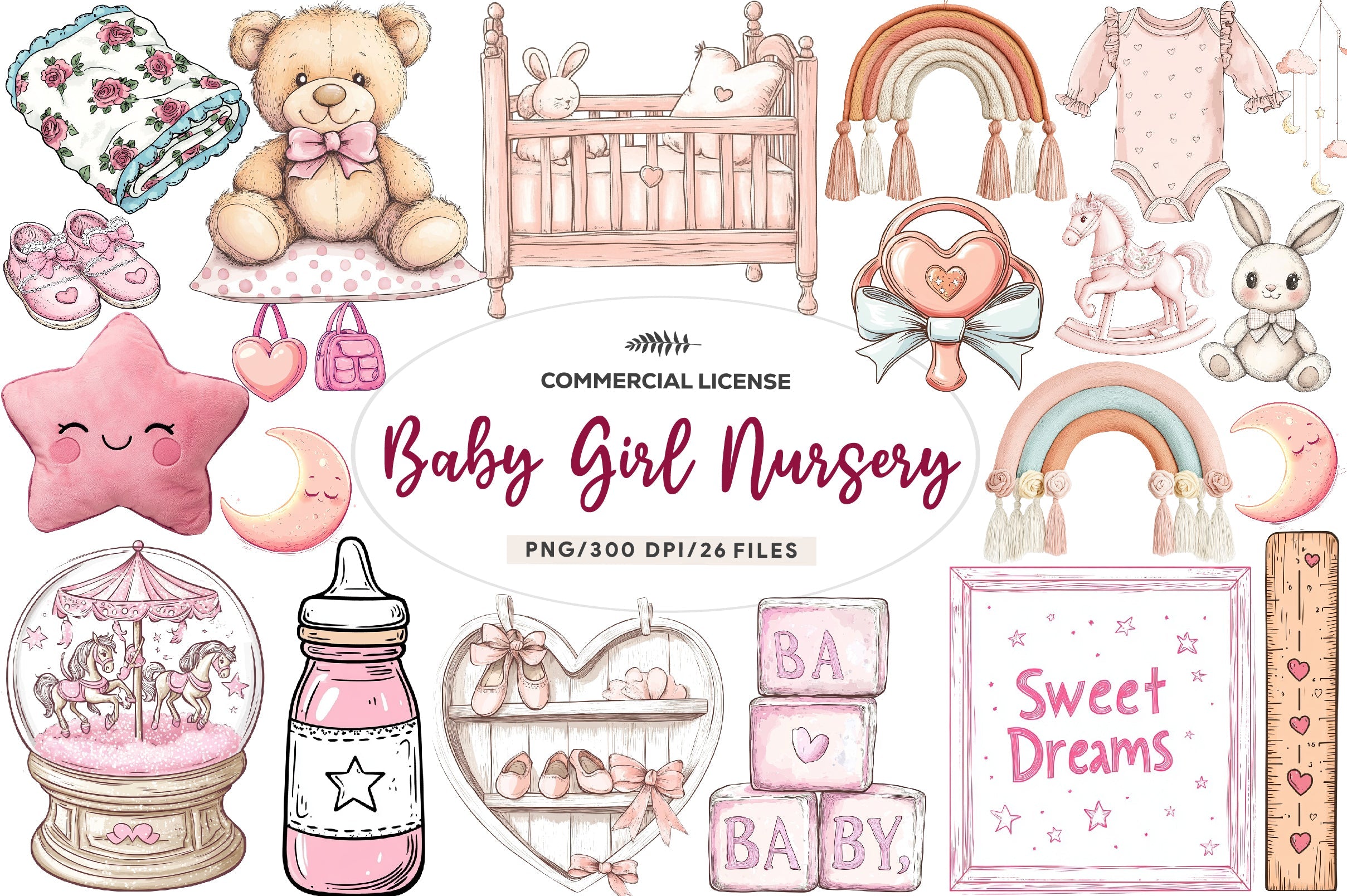 Pink Baby Girl Nursery Clipart Bundle 2