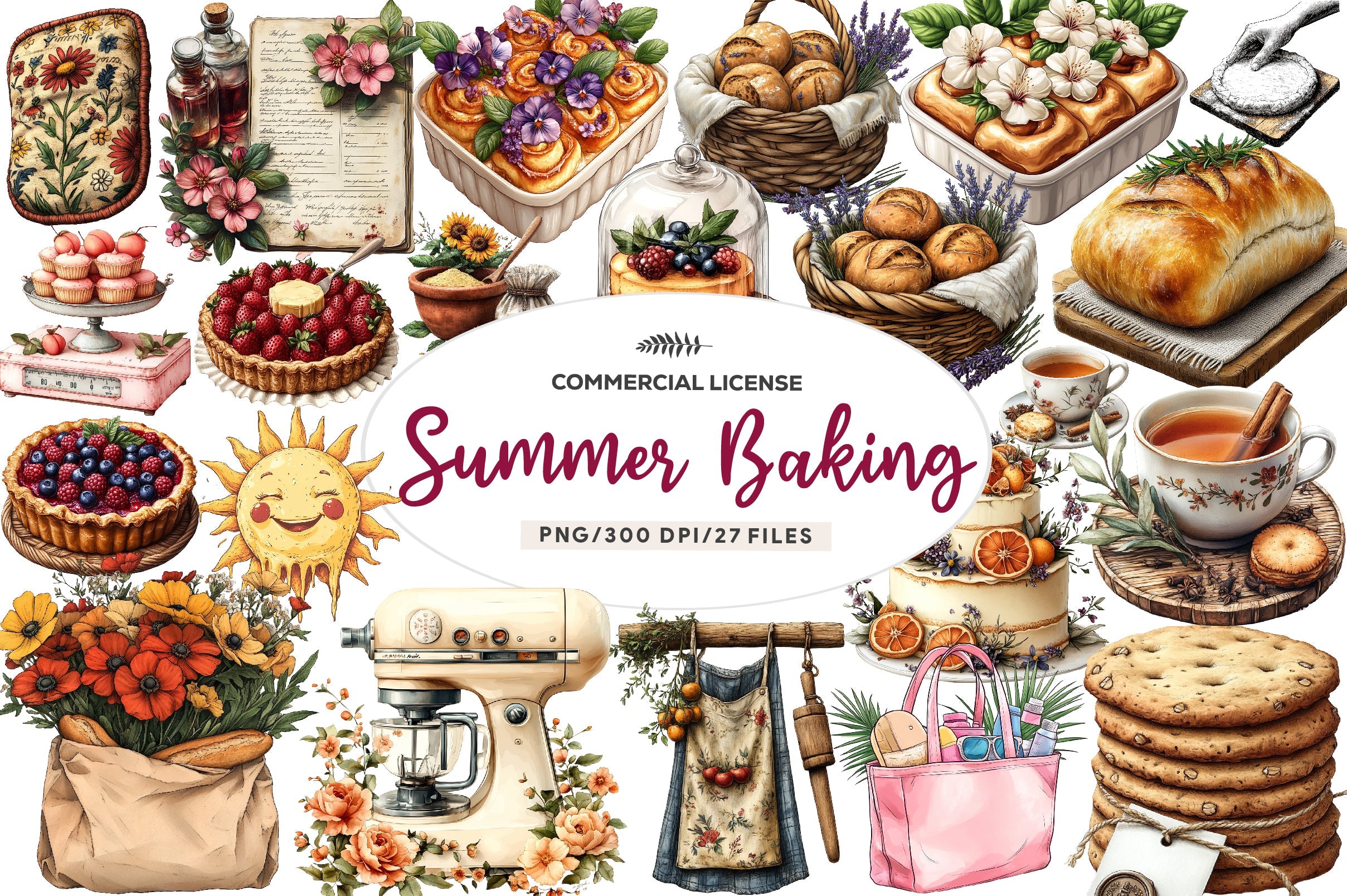Bohemian Summer Baking Clipart Bundle