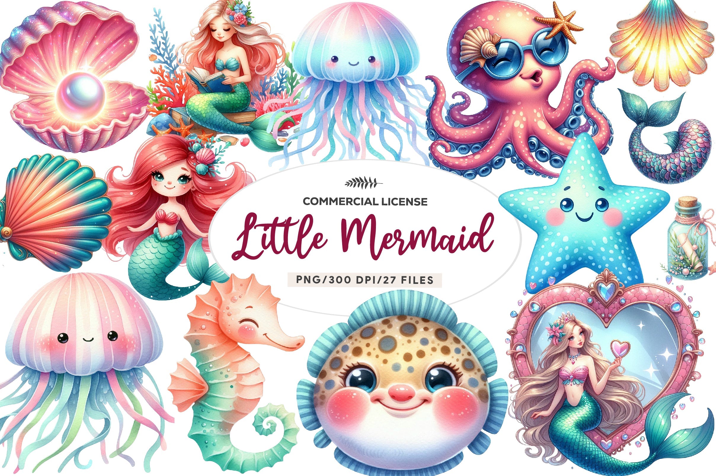 Cute The Little Mermaid Clipart Bundle