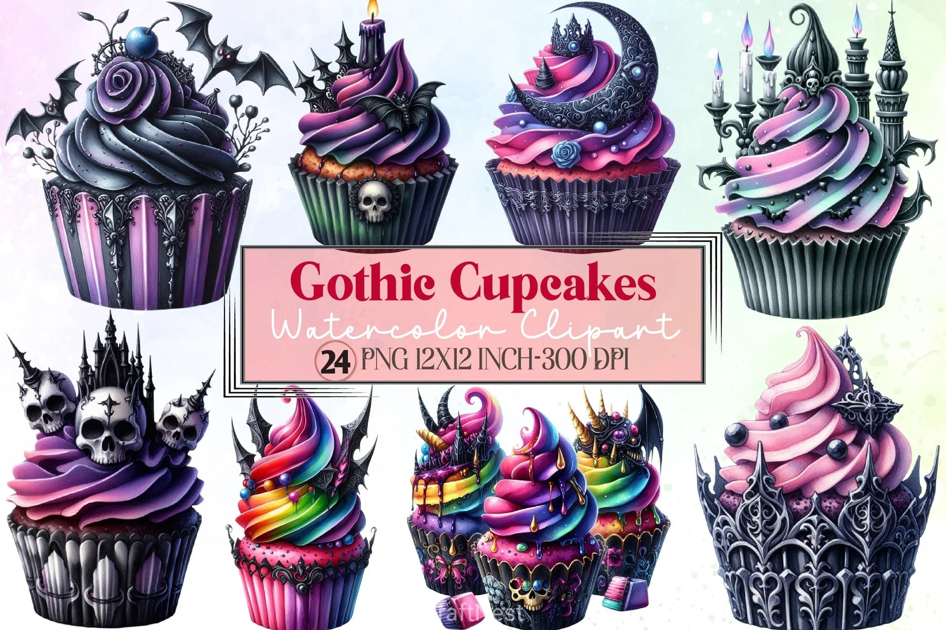Gothic Cupcakes Clipart Bundle - CraftNest - Digital Crafting and Art