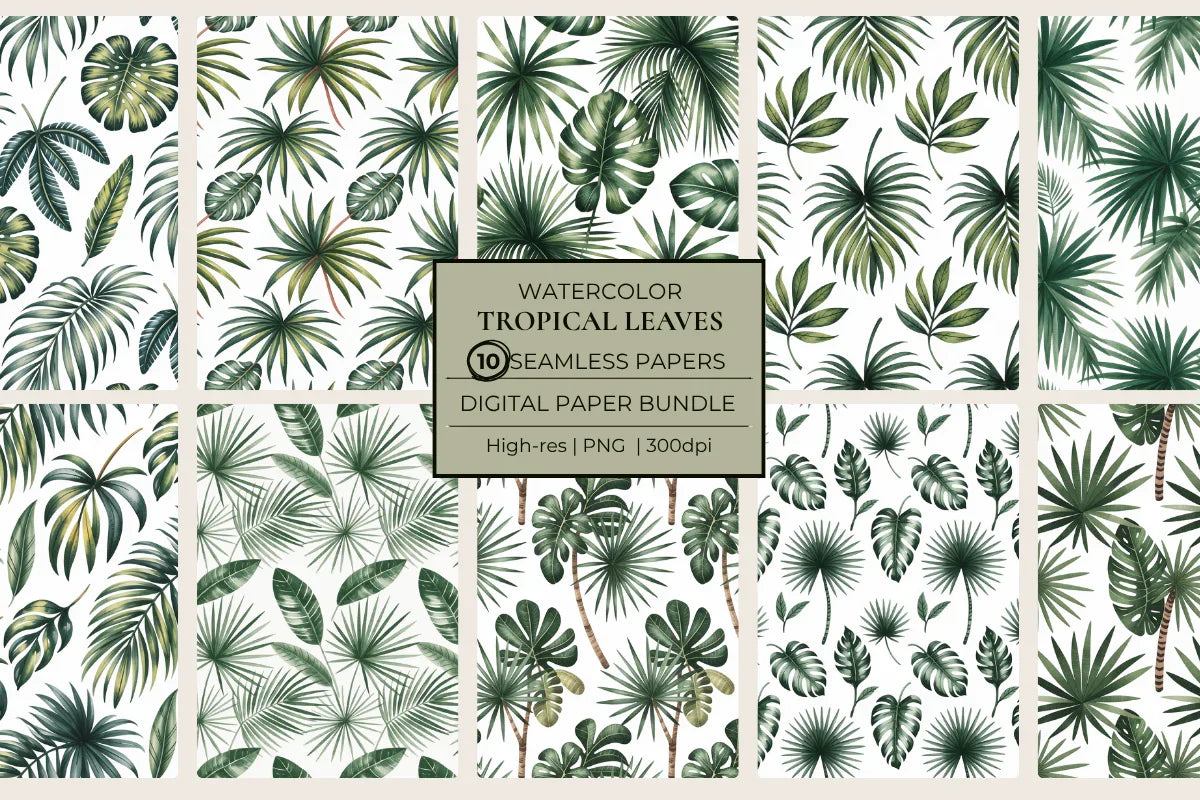 Tropical Leaves Seamless Papers - CraftNest - Digital Crafting and Art