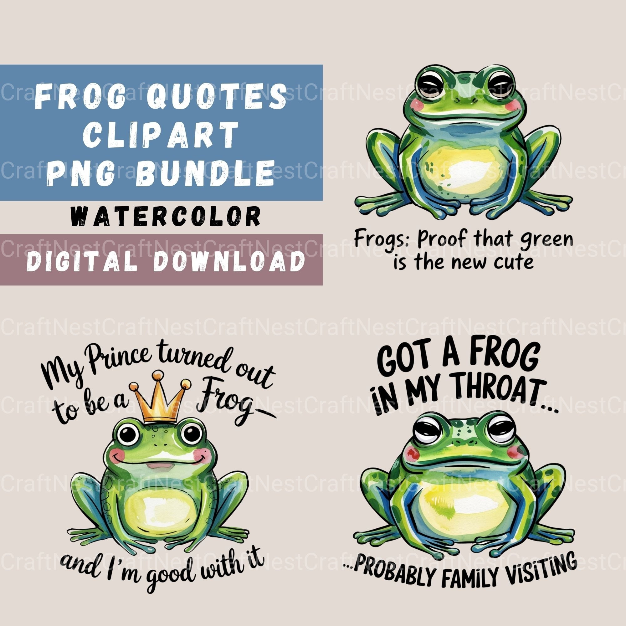 Funny Frog Quotes Clipart Bundle