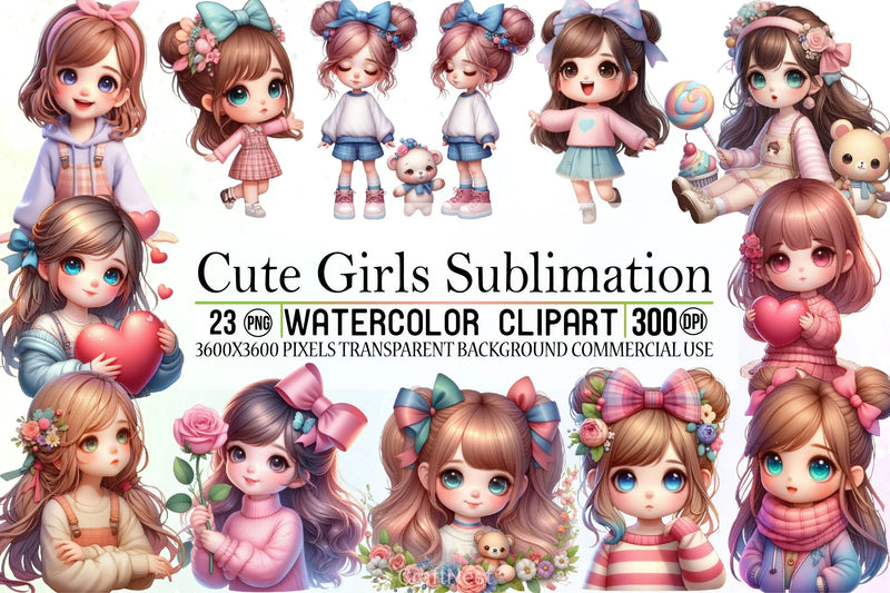 Cute Girls Clipart Bundle - CraftNest - Digital Crafting and Art