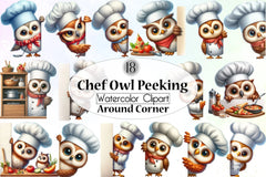 Peeking Chef Owl Clipart Bundle - CraftNest - Digital Crafting and Art